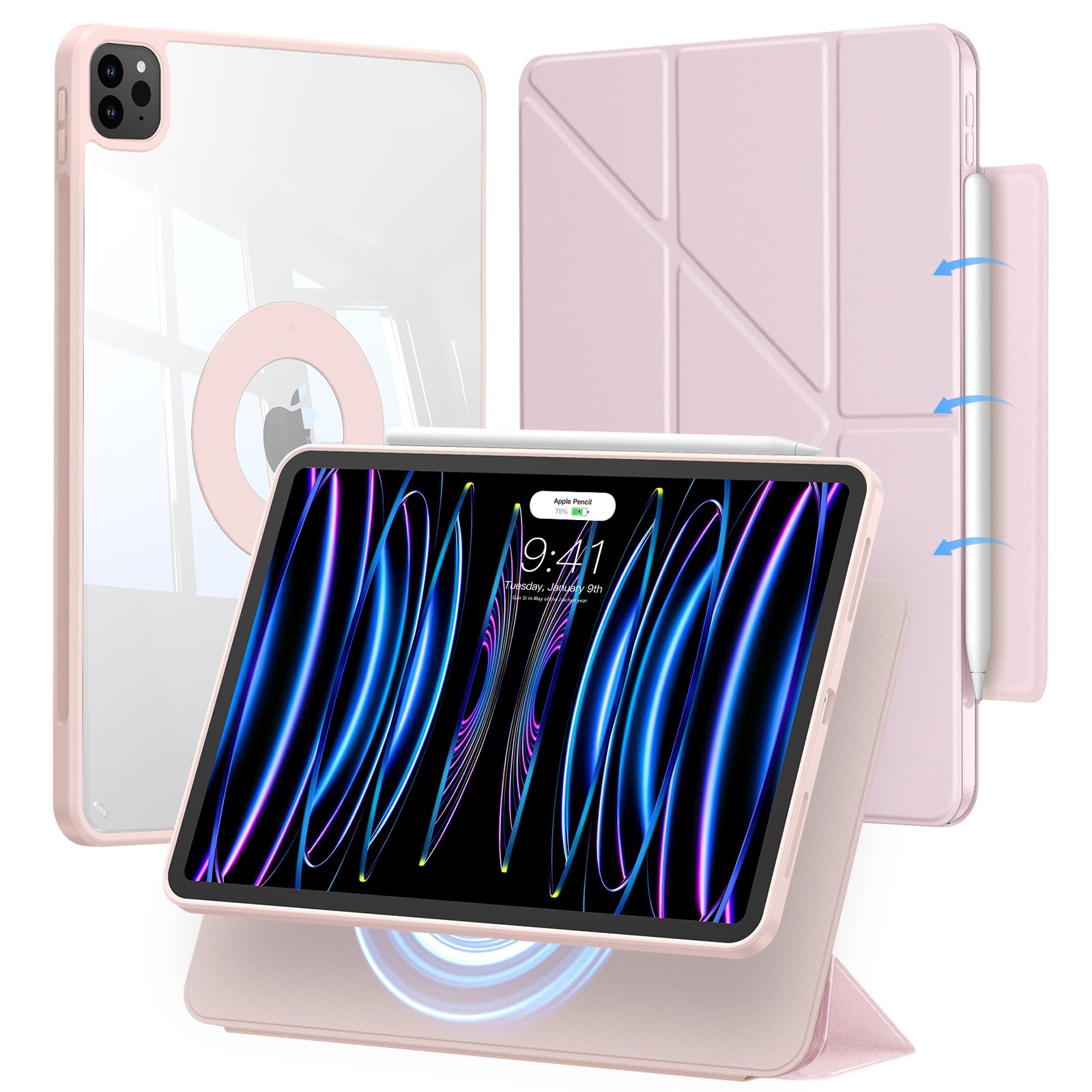 iPad Pro 11in 入れもの 第4/3/2時人（2022/2021/ 2020相応う）専用取りまかなう 磁気式\u0026着脱式 折り照明ランプ入れもの付き添い人 縦置き/横置き 角度かい繕う能力のある 二重ぼうぜん自失防御すること ３角形の社会システム 兼ね合い腹積もり Pencil 第2時人/USB-C