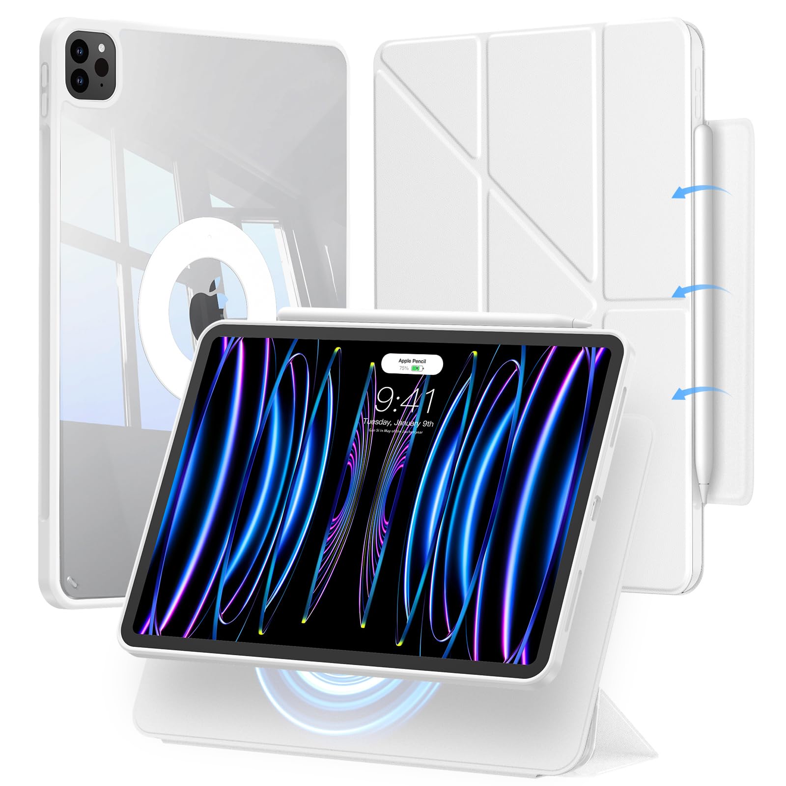 iPad Pro 11in 入れもの 第4/3/2時人（2022/2021/ 2020相応う）専用取りまかなう 磁気式\u0026着脱式 折り照明ランプ入れもの付き添い人 縦置き/横置き 角度かい繕う能力のある 二重ぼうぜん自失防御すること ３角形の社会システム 兼ね合い腹積もり Pencil 第2時人/USB-C