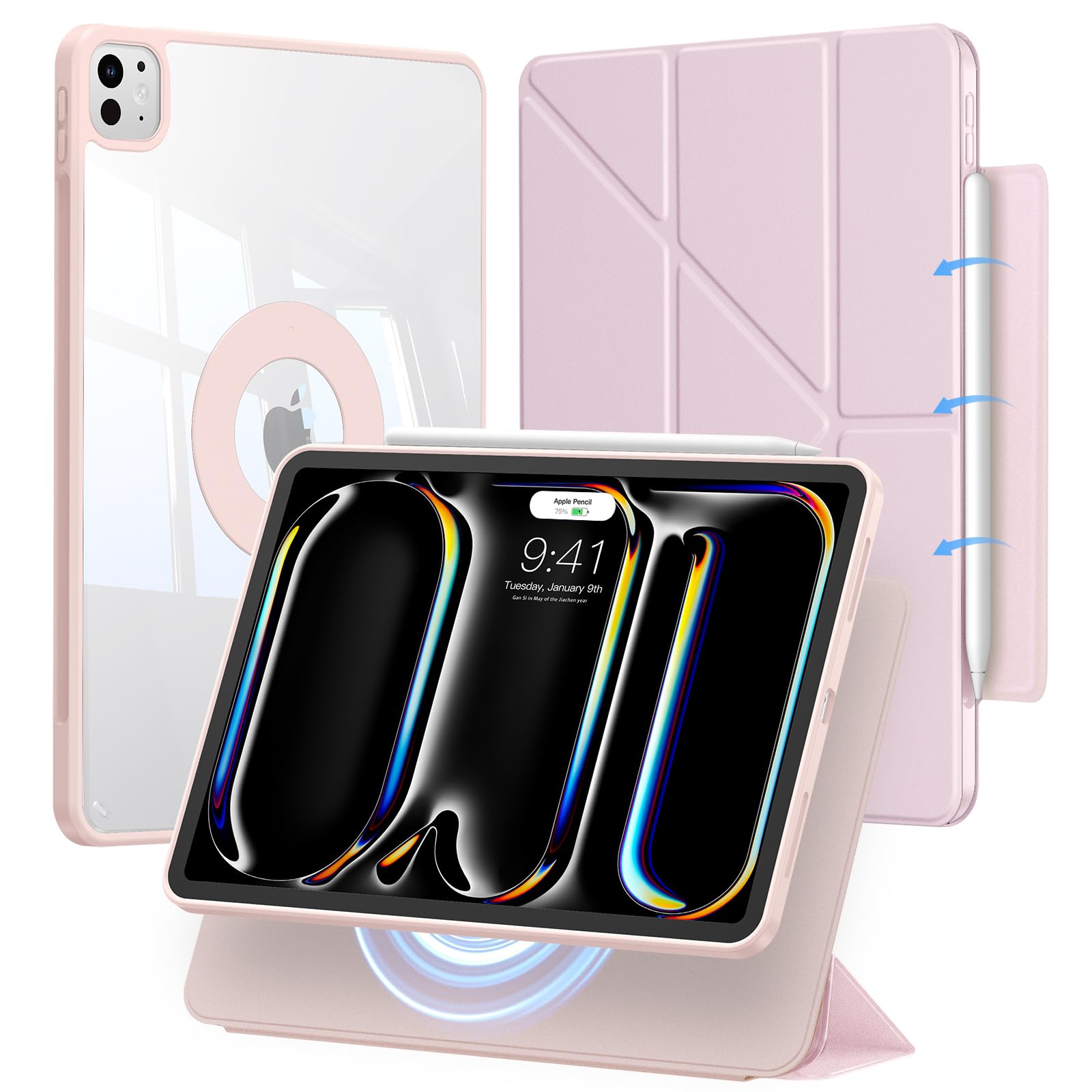 iPad Pro 11インチ ケース M5/M4（2025/2024、第6世代/第5世代）対応 専用カバー 磁気式&着脱式 折りスタンドケース 衝撃保護 縦置き/横置き 角度調整可能 三角形の構造 安定設計 Pencil Pro/USB-C対応｜WES STORE