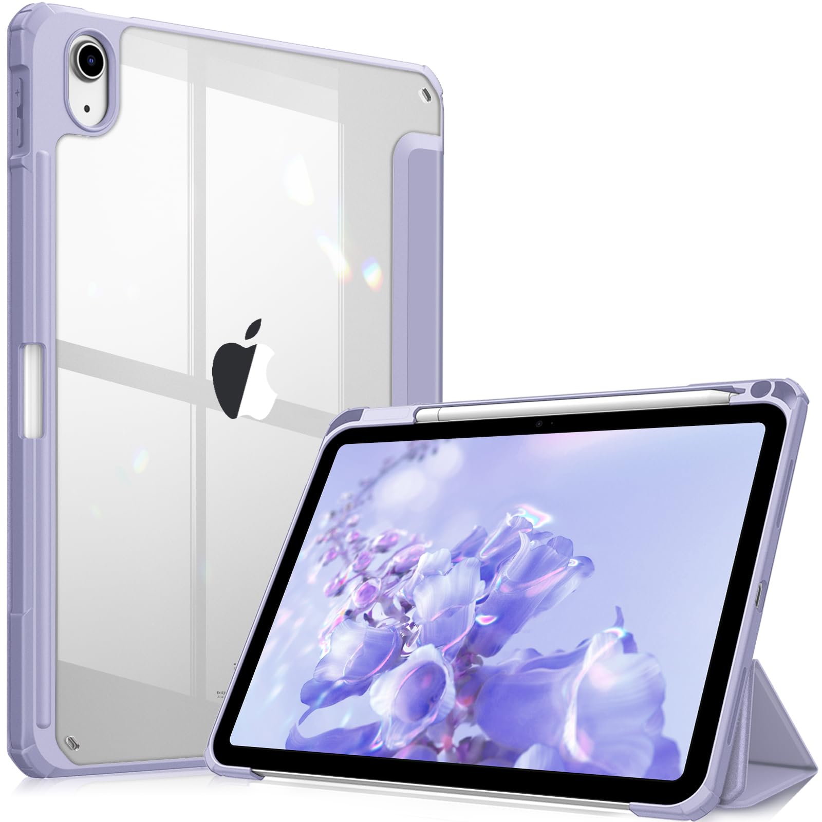Fintie iPad 第11世代 (A16、2025) / 第10世代 (2022) ケース 11/10.9インチ 透明バックカバー Apple Pencil 収納可能 三つ折スタンド スリープ機能 軽量 薄型 傷つけ防止 PU合成レザー TPU（ライラックパープ
