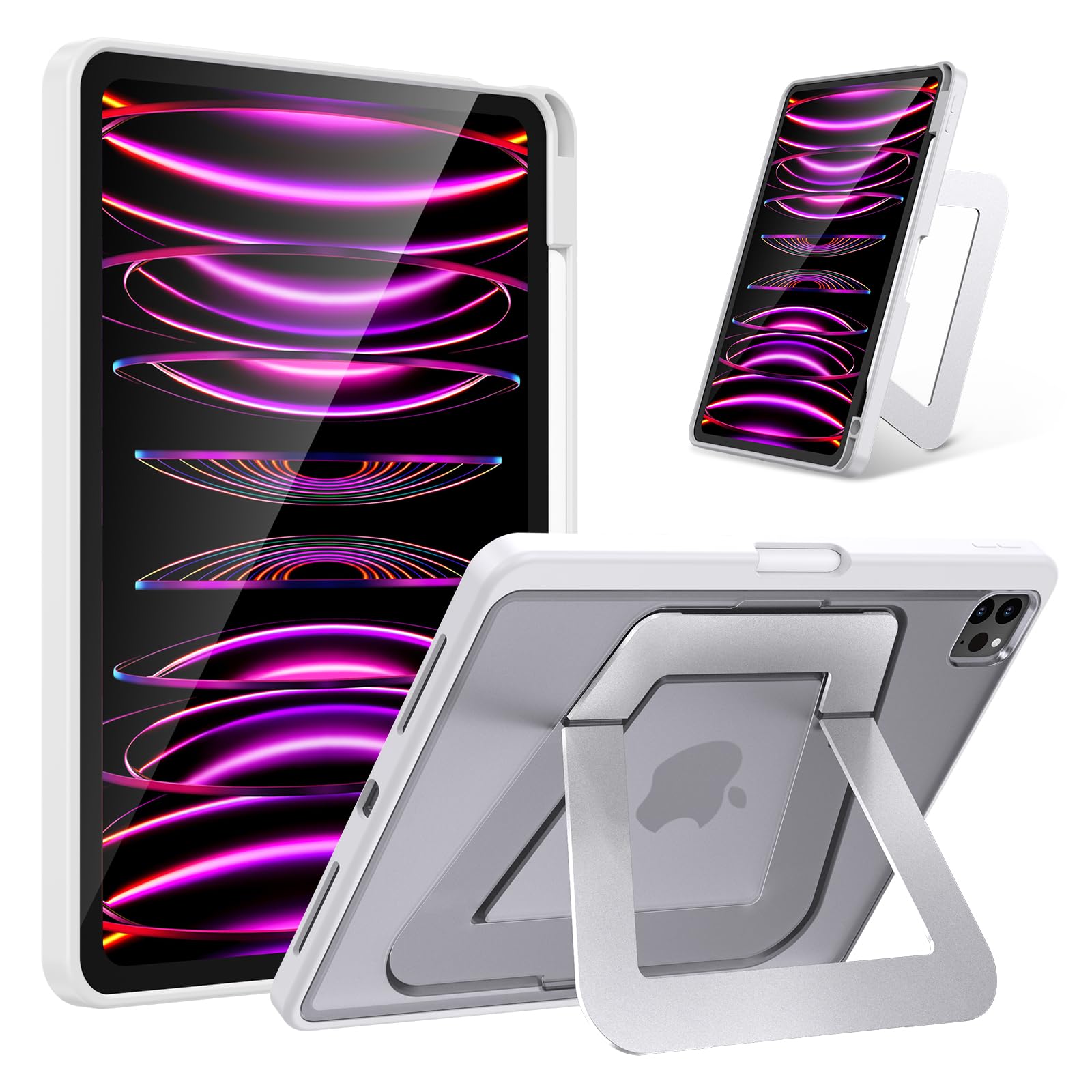 【米軍MIL規格・縦置き/横置きスタンド】HEIGKOIK iPad Pro 11インチ ケース 第4/3/2世代(2022/2021/2020)専用カバー アルミ調節式 縦横スタンド ペンシルホルダー付き 薄型 軽量 耐衝撃 半透明カバー (