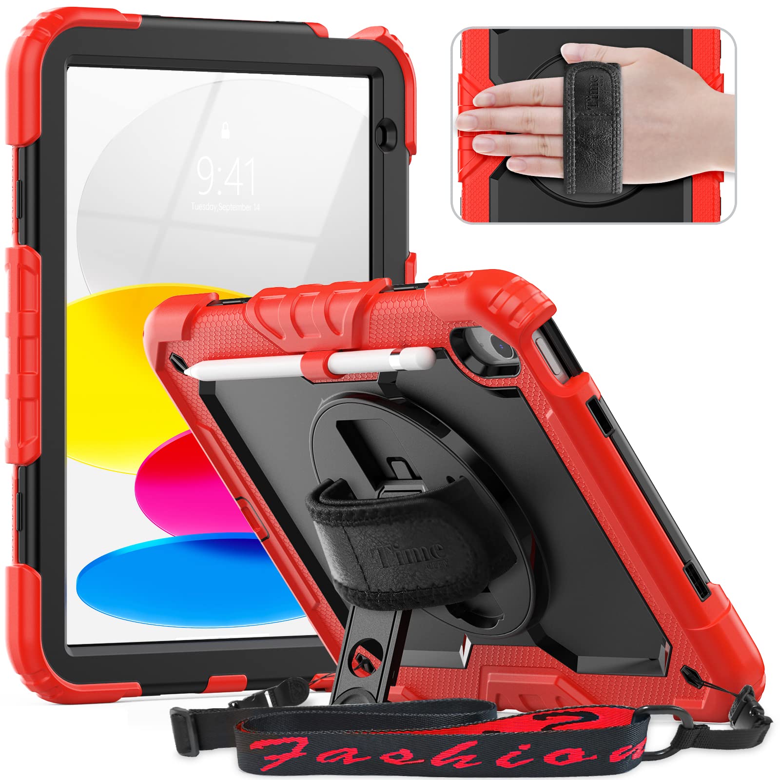 Timecity 対応 ケース iPad 第11/10世代 ケース 2025新型 耐衝撃 360回転スタンド 保護フィルム内蔵 ペン収納 ハンドストラップ&ショルダーストラップ付き 傷防止 頑丈 子ども 多機能 工事現場 2025/2|WES STORE