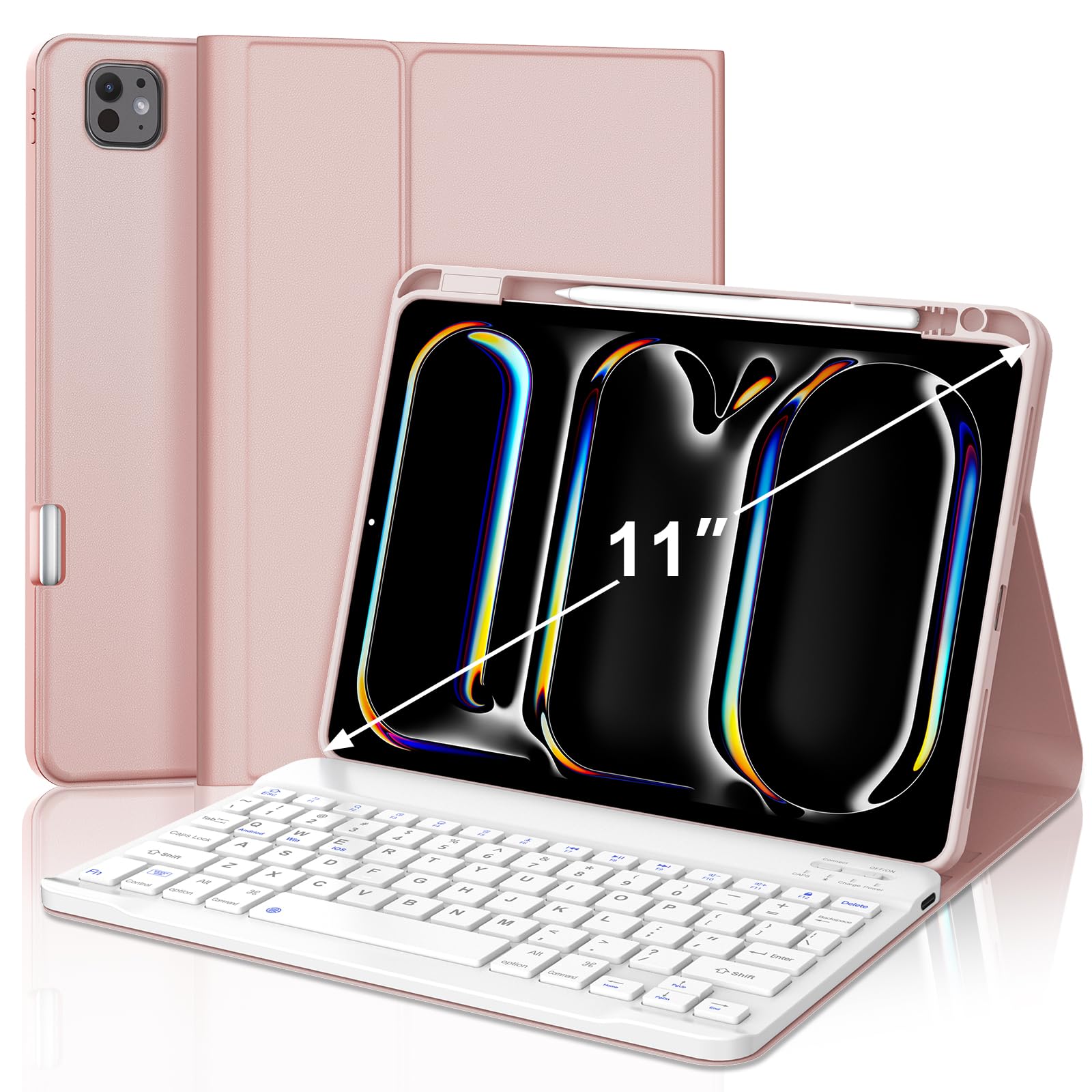 [2025年新登場] iPad Pro 11（M5 M4）キーボード ケース 人気 軽量 iPad Pro 11 インチ キーボード 脱着式 ペンシルホルダー付き Bluetoothキーボードカバー 耐衝撃 スタンド機能付き 全面保護 多角度調