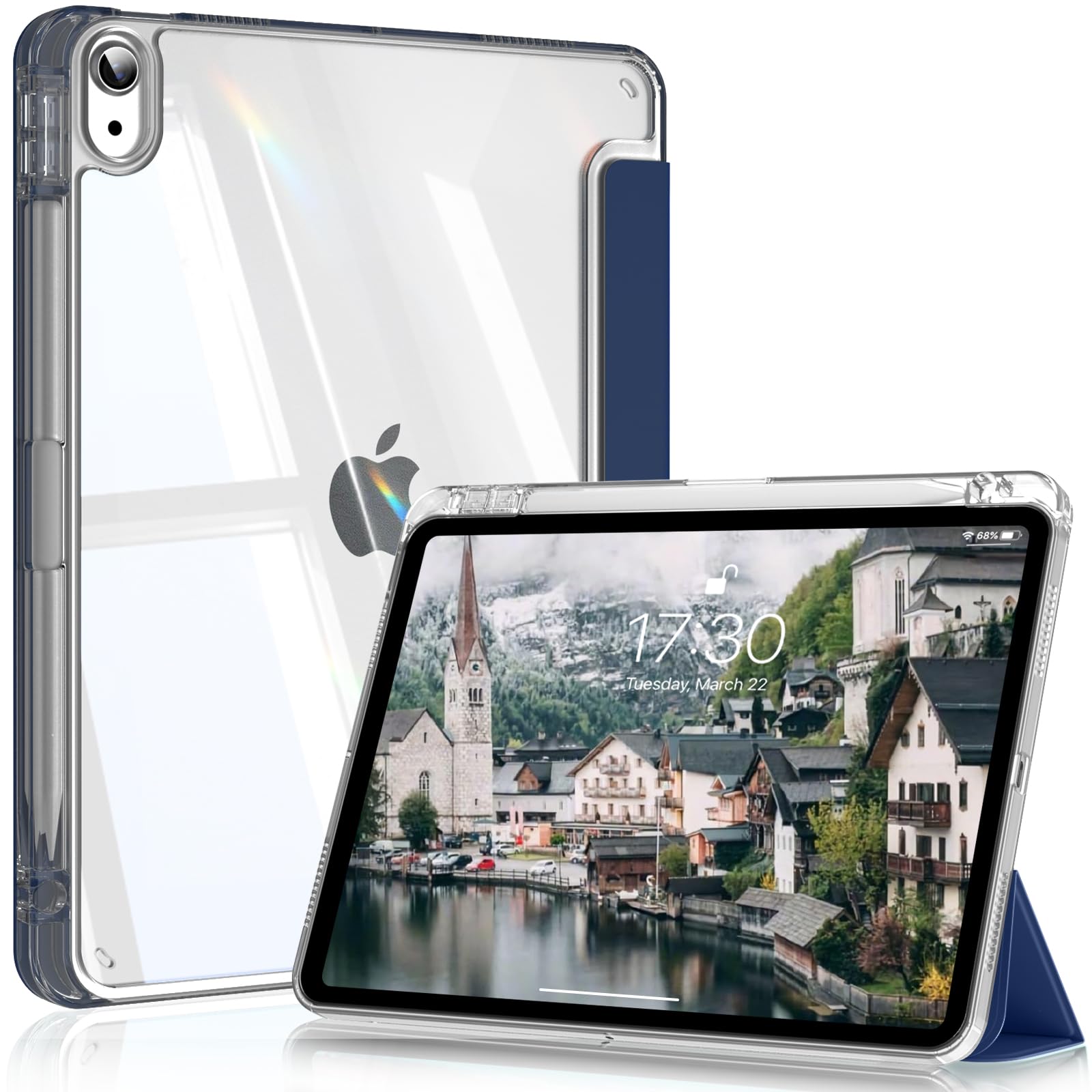 SQBEBS iPad 11世代 ケース (A16) 2025 iPad 第11/10世代 10.9インチ 2022 透明 アクリル カバー ペンシルホルダー付き 三つ折りスタンド Touch IDと オートスリープ 機能対応 超スリムス 耐衝撃 PU合成レザ