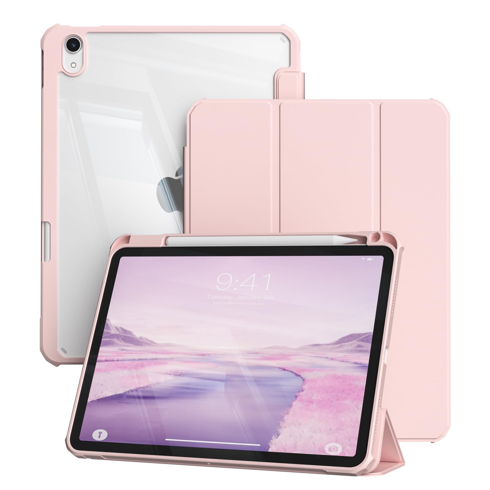 zoyu iPad 11世代 ケース A16 2025 /iPad 10世代 専用 ケース 2022 10.9 インチ ipad 第11/10世代 カバー アクリル クリア 透明バックカバー ペンシル収納 Pencil2収納可能 Touch ID 対応 自動ウェイク/スリープ