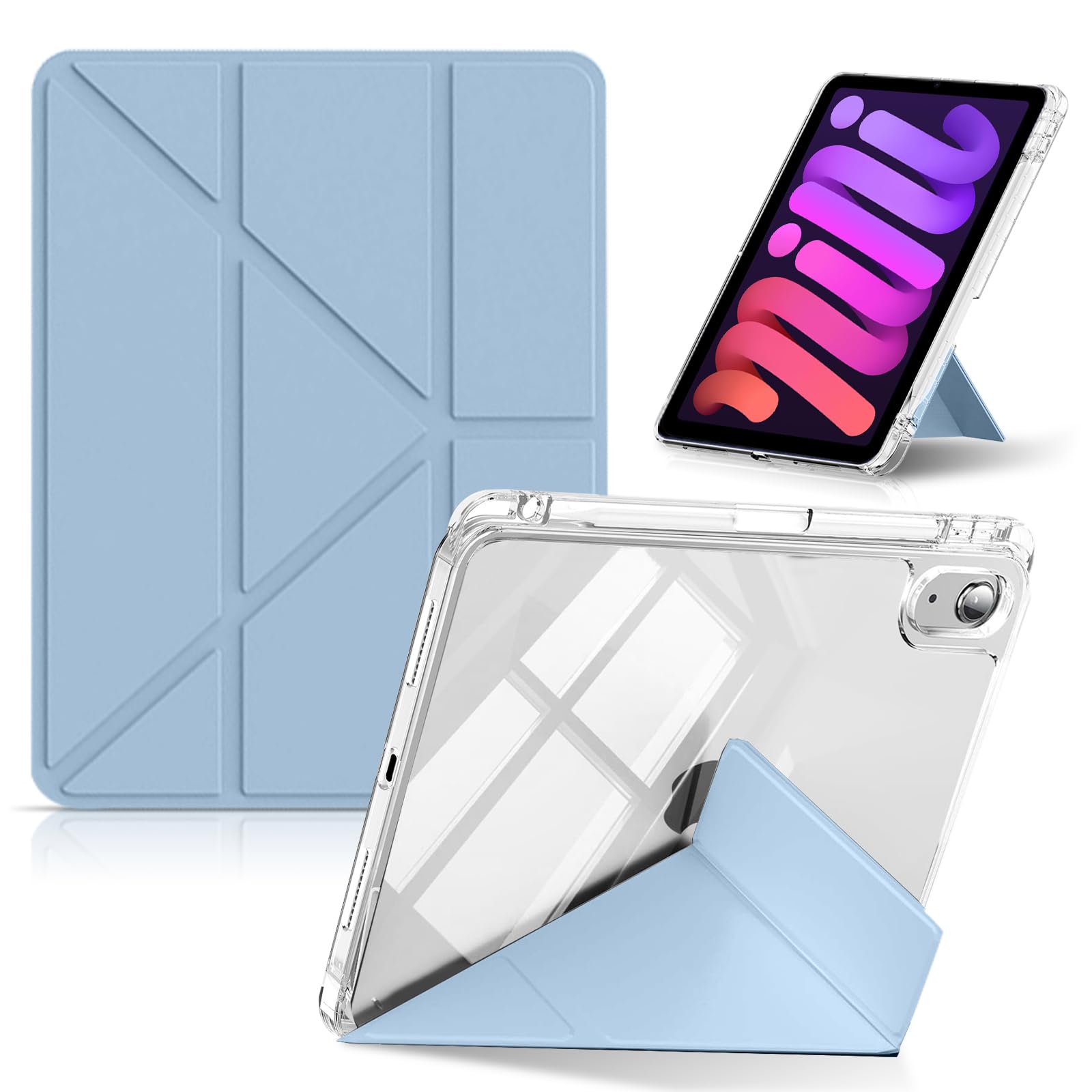 CeiLarv コンパチブル iPad mini7 ケース (A17 Pro, 2024, 第7世代) / iPad mini6 ケース (2021, 第6世代) 8.3インチ 横置＆縦置 スタンド機能 超スリム Y折り 軽量 衝撃保護 折りたたみ ペンシル収納 アイパッ