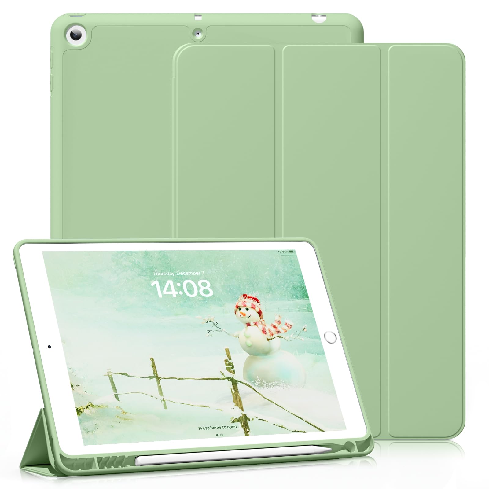 KenKe 新型 iPad 第9世代 ケース 10.2 インチ (2021/2020/2019モデル) 軽量 柔らかいシリコン TPU材質ペン 収納 iPad9 / 8 / 7 カバー 3段階折り畳み可 スタンド マグネット付き 自動スリープ機能 iPad 第8世