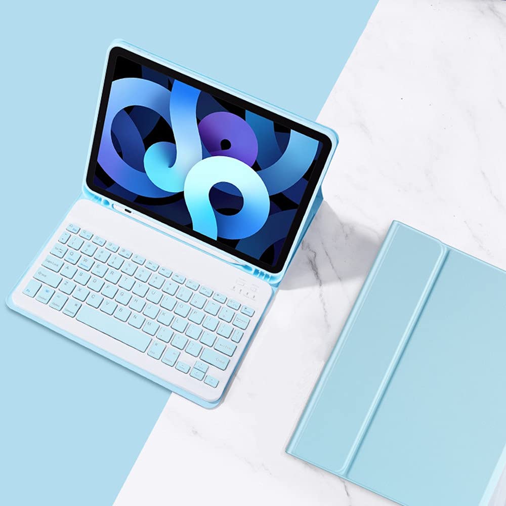 iPadAir11インチ (M3,M2) キーボードケース キャンディー色 iPad Air 第5/4世代 10.9インチ キーボード 分離式 女性 人気 アイパッド Air5 Air4 カバー カラフル 可愛い レディース,薄ブルー