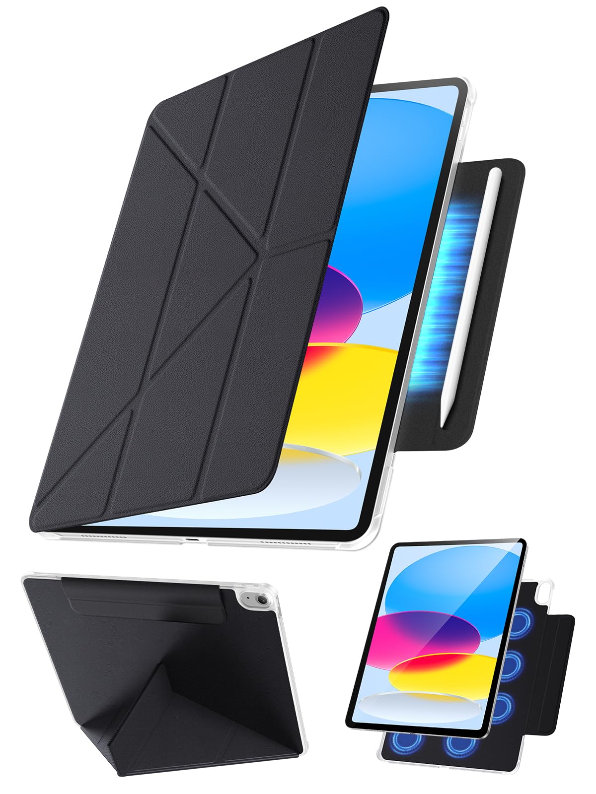 【Y字折りスタンド・360°全面保護】Tekka iPad A16 ケース iPad 第10世代 / 第11世代 用カバー (2022/2025) マグネット吸着 隠しペン収納 縦置き・横置き対応 超薄型 軽量 耐衝撃 PUレザー オートスリー