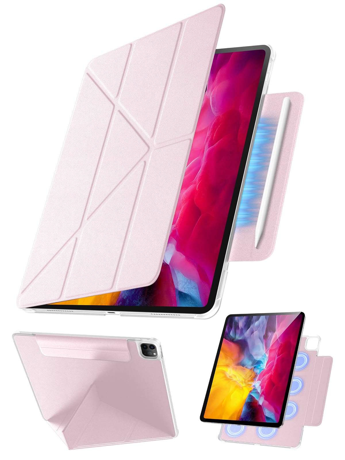 【360&deg;全面保護・Y字スタンド】Tekka iPad Pro 11インチ ケース 第4/3/2世代 (2022/2021/2020) 専用 マグネット吸着 隠しペン収納 縦置き・横置き対応 超薄型 軽量 PUレザー オートスリープ 耐衝撃 (ピン｜WES STORE