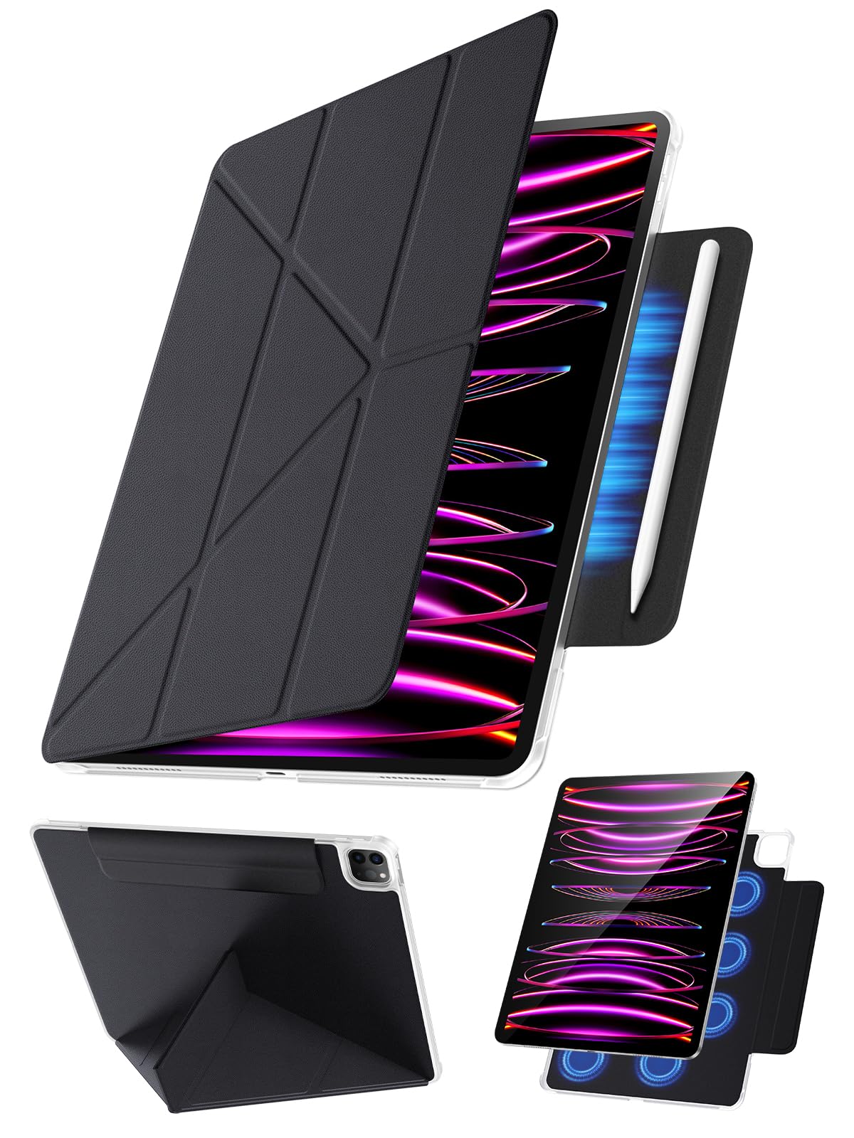 【360°全面保護すること・Y字照明ランプ】Tekka iPad Air 13in 容れもの (M2/M3 2024/2025) iPad Pro 12.9in 専用取りまかなう 第6/5/4時人（2022/2021/2020 磁石ねばり着く つつみ隠し書き込み納める 縦置き・横置き相応う 超薄型 軽さ P