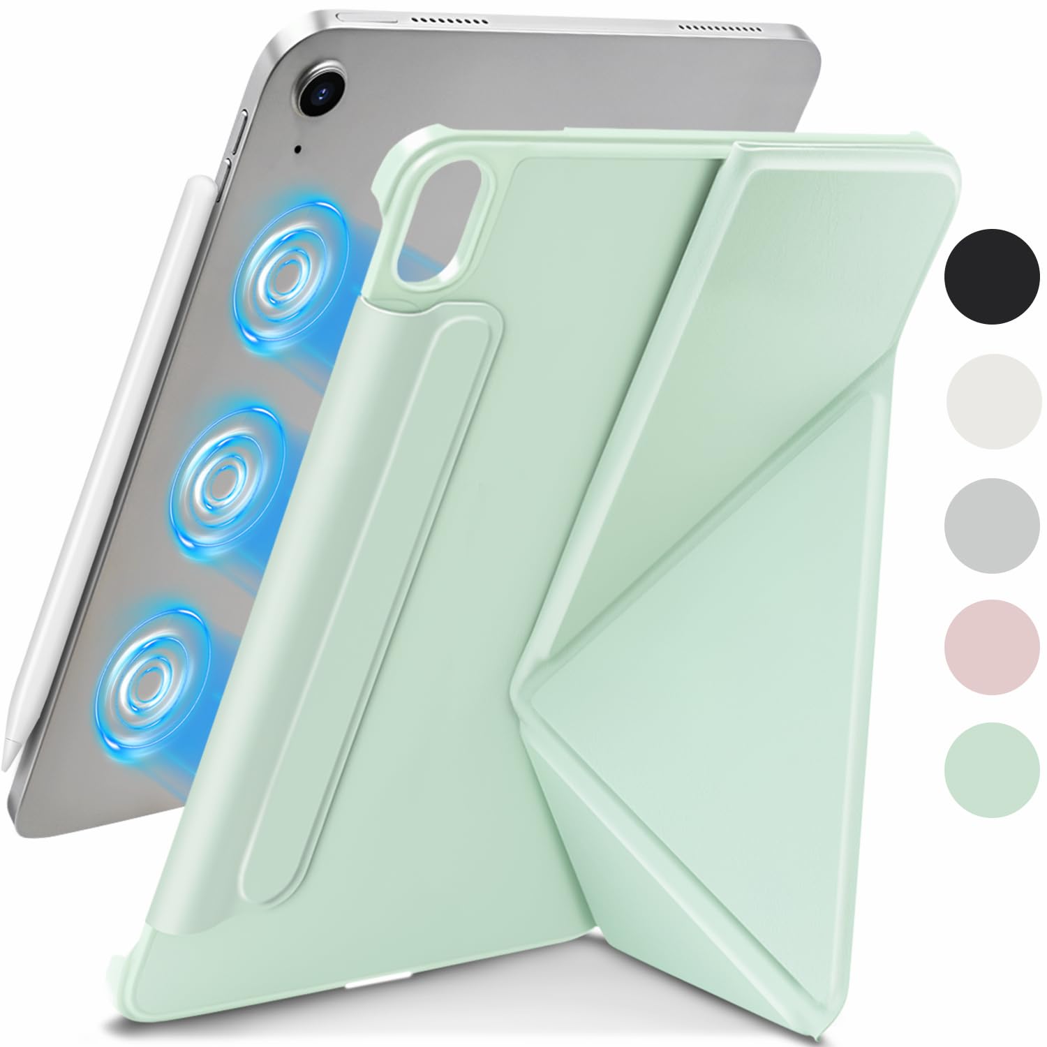 【磁気吸着式&横置＆縦置】WONZIR iPad Air 11インチ ケース(M2/M3 第6/7世代 2024/2025) 軽量 ipad air 第5/4世代(10.9インチ 2022/2020) ケース 超薄型 ペン収納 折りたたみ式 タブレット 角度調整可能 三角構