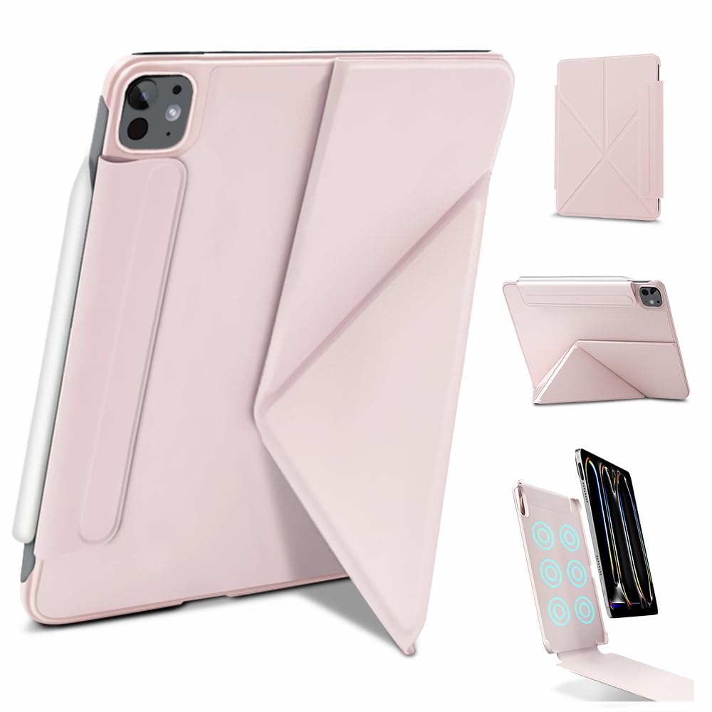 【磁気吸着式&横置＆縦置】WONZIR iPad Pro M5/M4 ケース (2025/2024 第6/5世代 11インチ) 軽量 超薄型 ペン収納 折りたたみ式 タブレット 角度調整可能 三角構造安定感 スタンド機能 オートスリープ