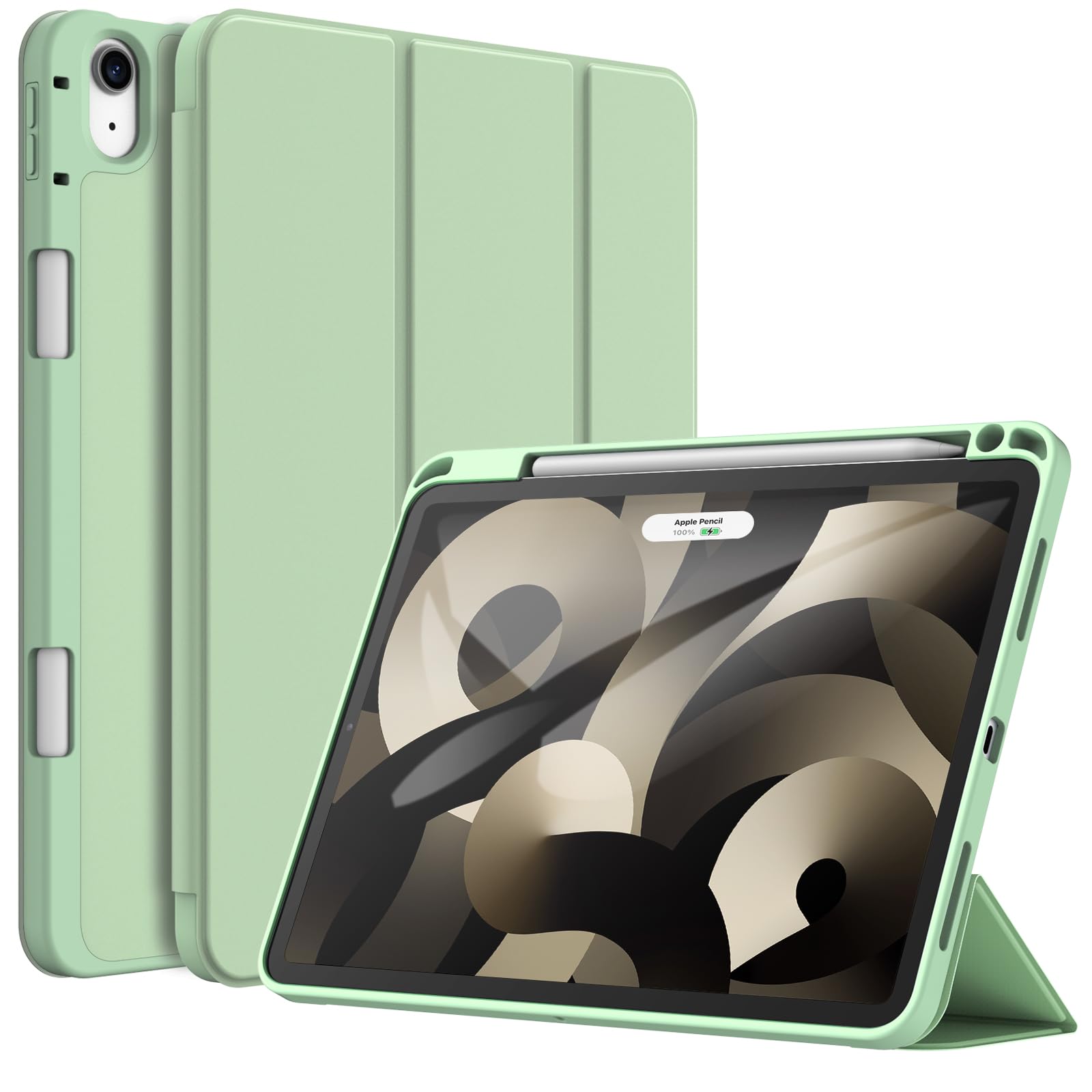 JETech iPad Air 11 インチ M3/M2 (2025/2024), iPad Air5/4 2022/2020 10.9インチ専用 保護ケース Pencilホルダー付き ソフトTPUバック スリム保護カバー オートウェイクアップ/スリープ機能付き (抹茶グリーン)
