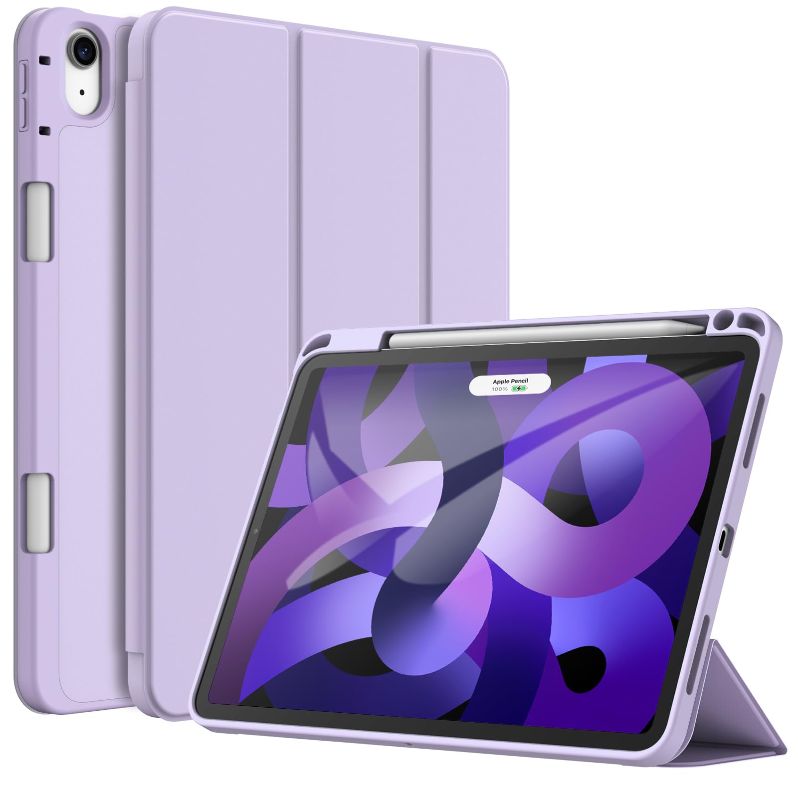 JETech iPad Air 11 インチ M3/M2 (2025/2024), iPad Air5/4 2022/2020 10.9インチ専用 保護ケース Pencilホルダー付き ソフトTPUバック スリム保護カバー オートウェイクアップ/スリープ機能付き (ライトパープ