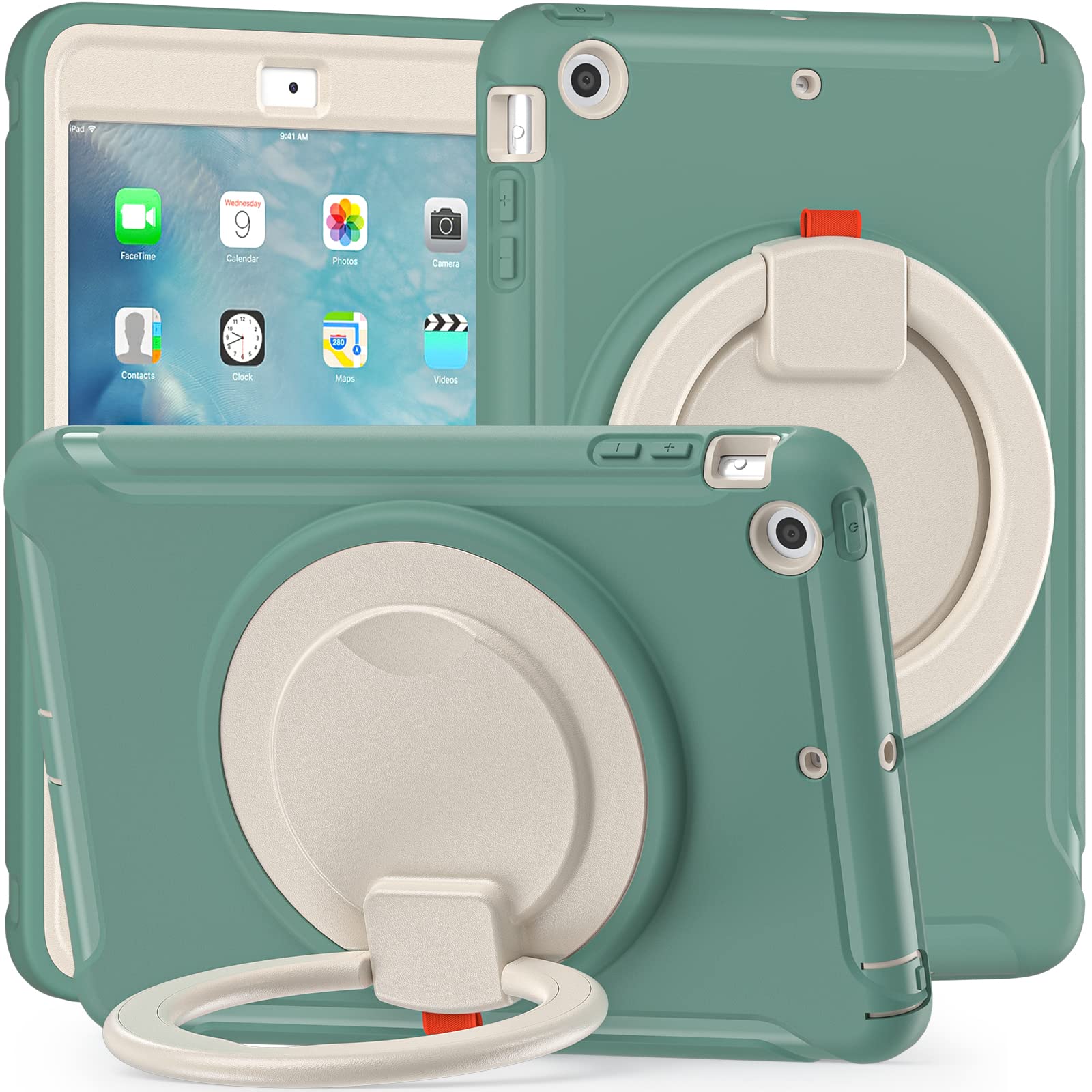 iPad 用 ケース,iPad Mini 用 第3世代 第2世代 第1世代 ケース,リング付き 衝撃吸収 軽い 頑丈 360°回転スタンド 多方向 ハンドル付 ミニ3 ミニ2 カバー 落下防止 キズ防止 キッズ Mini 3/2/1 カバー,翡