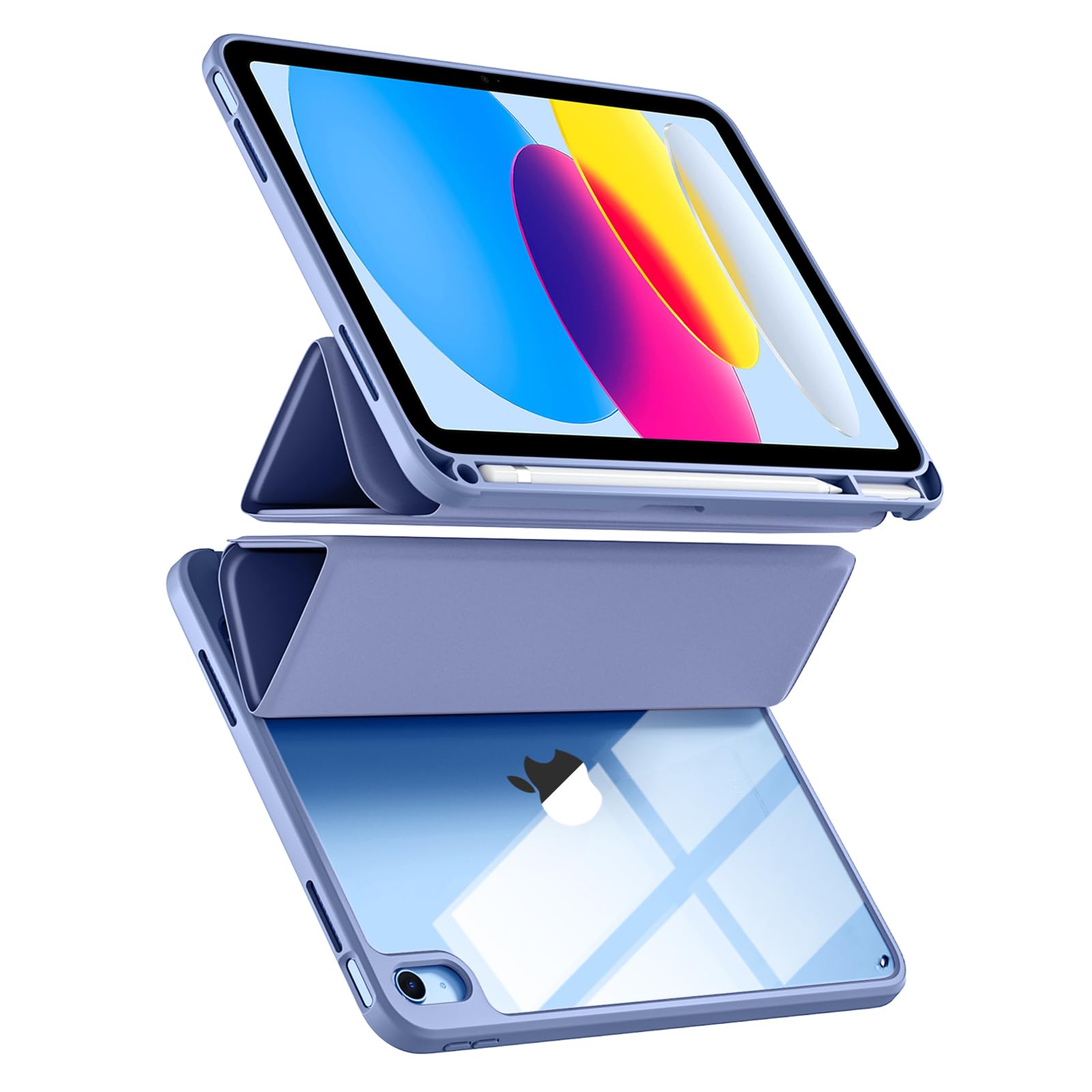 Maledan【2025最新型】対応iPad 11世代 ケース - 対応iPad 第11/10世代 ケース 三つ折りスタンド ペンシル収納 軽薄 軽量 DIY透明オートスリープ機能対応 耐衝撃 紫紺