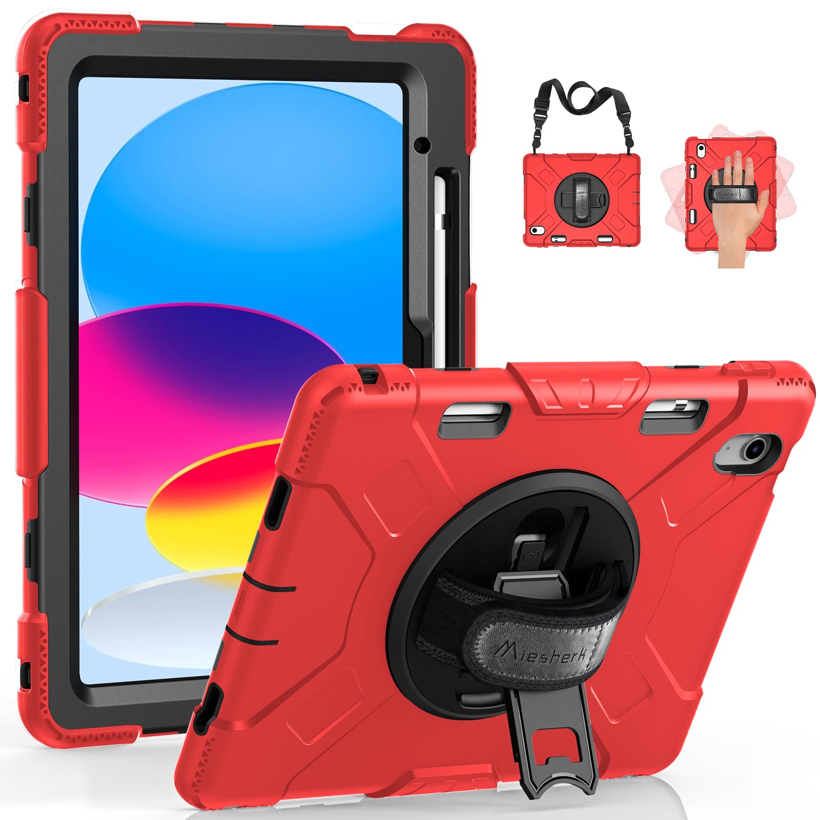Miesherk iPad 11世代 ケース A16 11インチ 2025 ipad 10世代 ケース 10.9インチ 2022 iPad保護ケース 耐衝撃 頑丈 防塵 360&deg;回転スタンド 精密カット ペン収納 ショルダー/ハンドストラップ 仕事 現場 子供｜WES STORE 7,546円