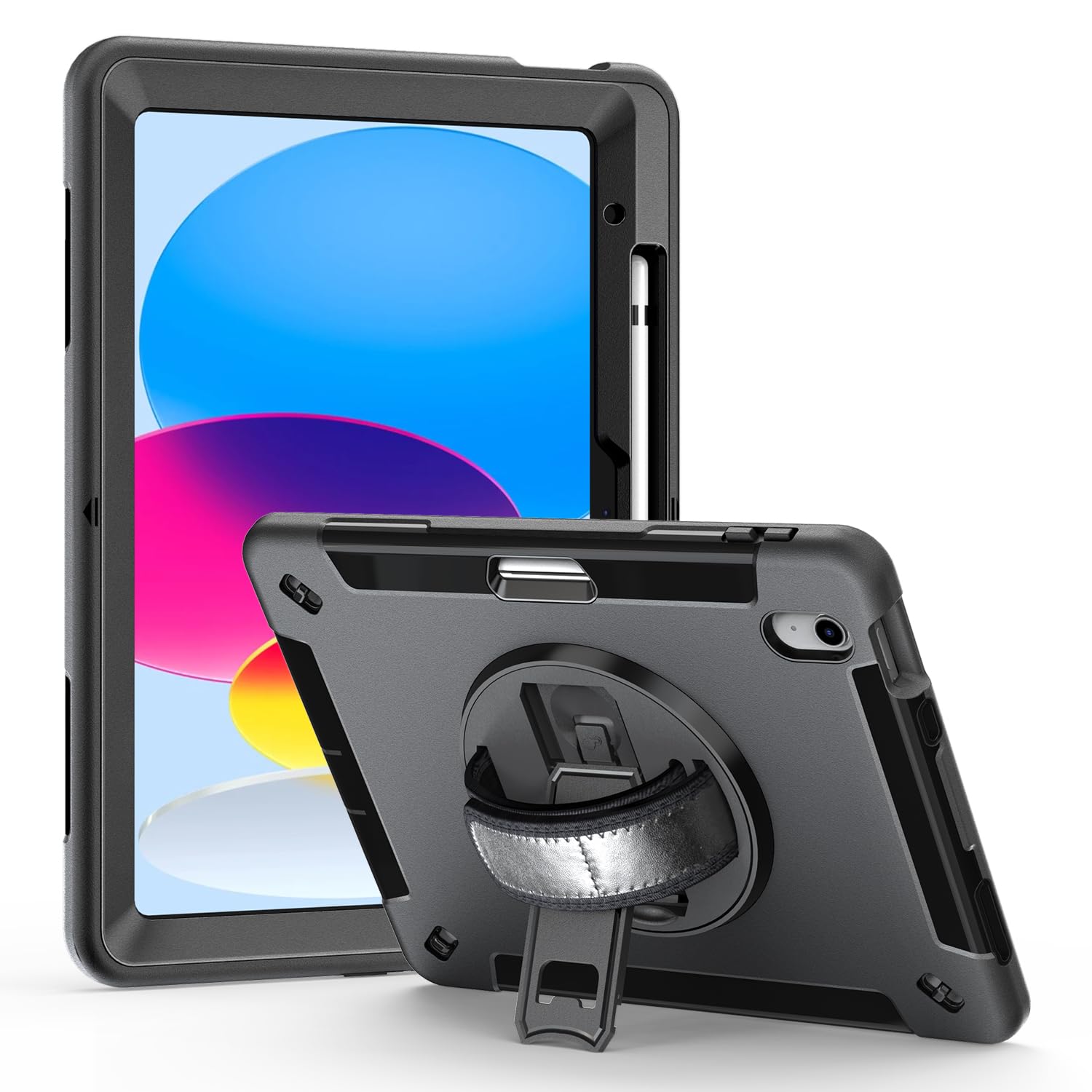 ZenRich iPad 11世代/10世代 ケース,iPad A16 11インチ 2025/10.9インチ 2022 耐衝撃 全面保護ケース ペン収納 | 360°回転スタンド | ハンドストラップ | ショルダーストラップ