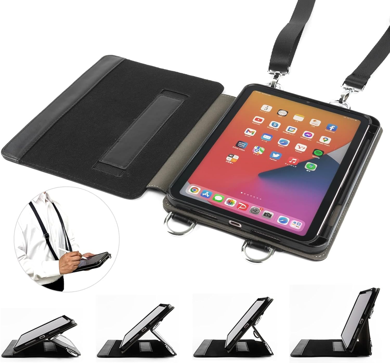 SLYDA iPad mini7 (2024年モデル) / iPad mini6 (2021年モデル) 2モデル対応 マルチアングル スタンド ケース 肩掛け 首掛け ショルダー Apple Pencil2 収納可 名刺入れ付 ビジネス 学校 by 幡ヶ谷カバン｜WES STORE