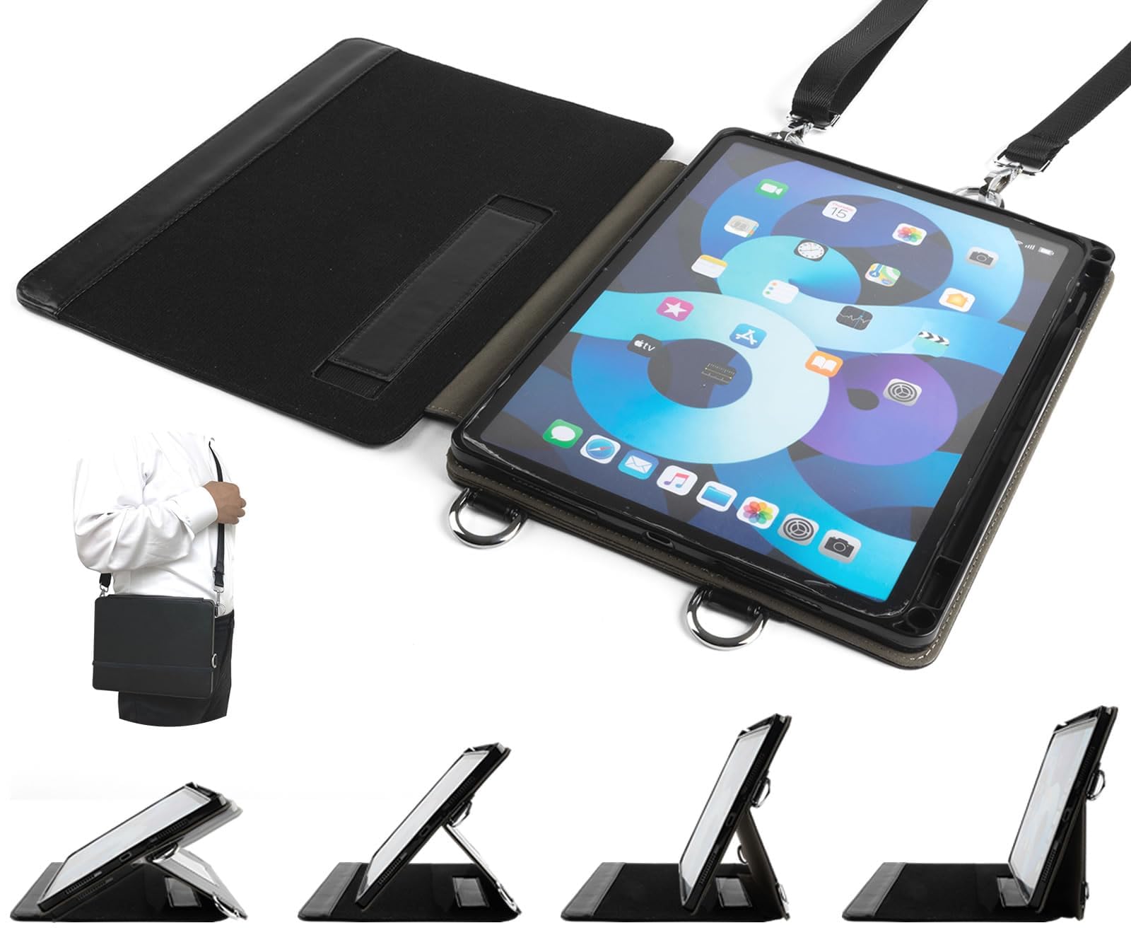 SLYDA iPad Air11インチ(M3 M2) 対応/iPad Air5 Air4 対応/iPad Pro11 (2022 2021 2020 2018 モデル) 対応 ~全8モデル~ マルチアングル スタンド ケース 肩掛け 首掛け ショルダー Apple Pencil2 収納可 ビジネス 学|WES STORE
