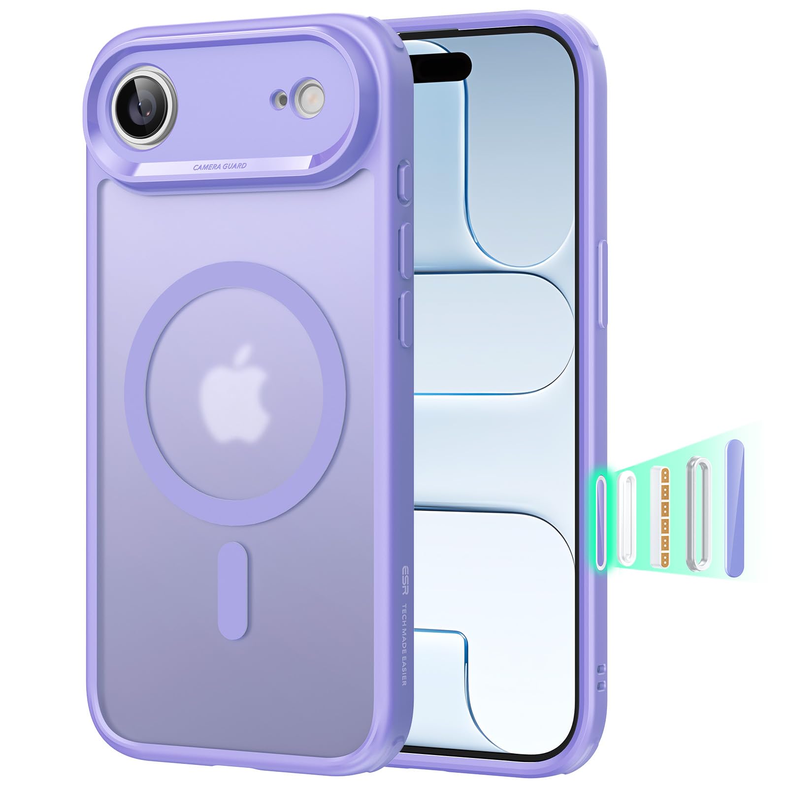 【3倍米軍MIL規格・MagSafe対応】ESR iPhone Air ケース 極薄 ワイヤレス充電 ストラップホール付き エアガードコーナー 25W高速充電 Qi2.2対応 4H傷に強い背面 傷防止 滑り止め 指紋防止 耐衝撃 耐黄