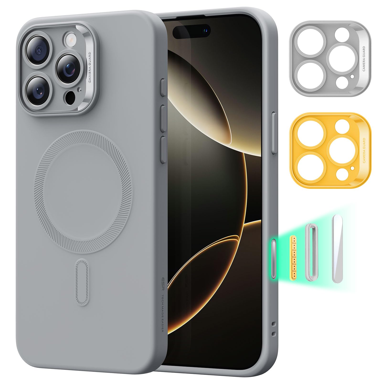 【付き替え可能のカメラ保護】ESR iPhone 16 Pro Max 専用ケース MagSafe付き いphone16promax ケース マグネット充電対応 なめらか・スリムなシリコン製 耐衝撃 フルスクリーンおよびカメラ保護 傷防