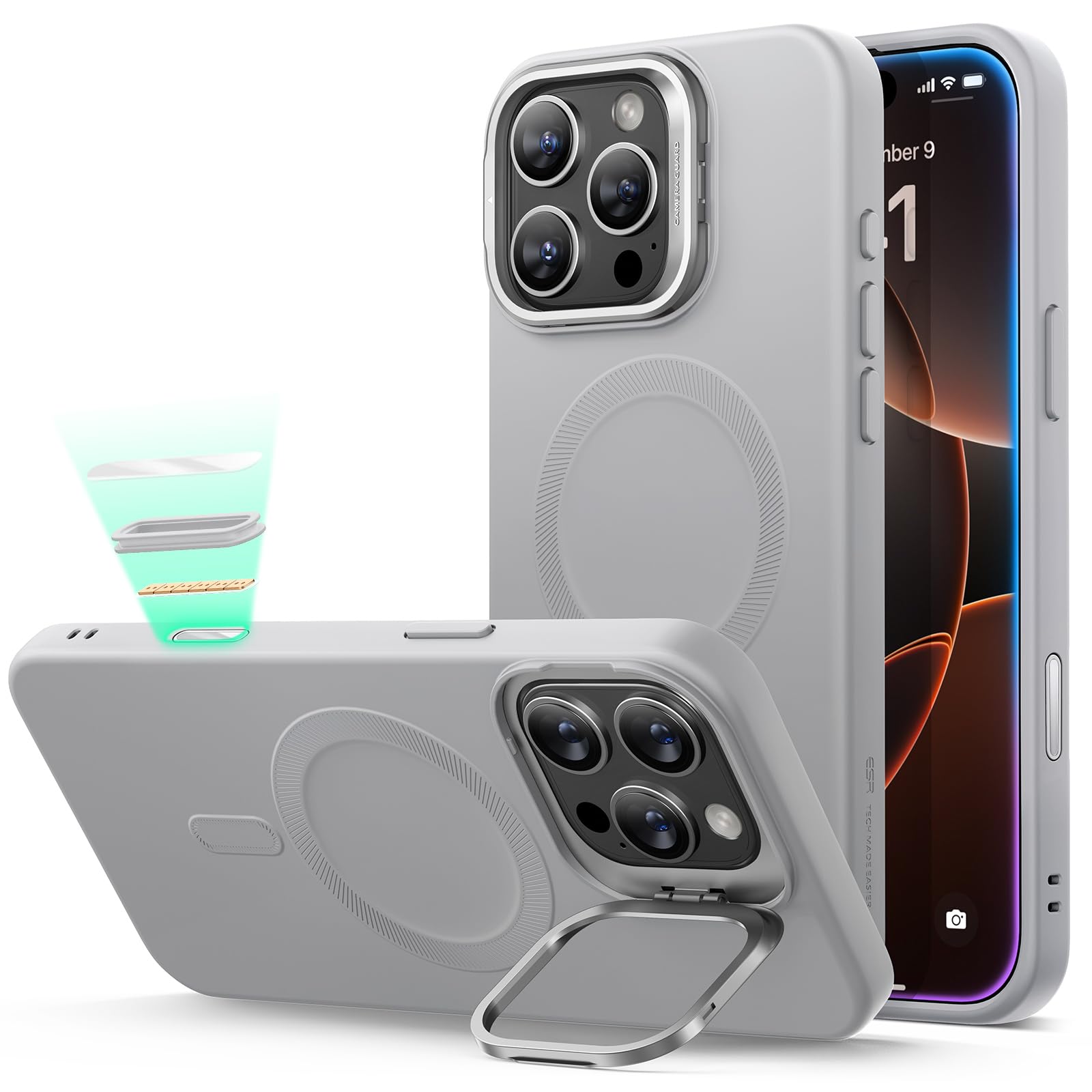 【デザイン受賞シリーズ！】ESR iPhone 16 Pro Max ケース MagSafe対応 カメラコントロール 隠しスタンド 調整可能 ワイヤレス充電対応 米軍MIL規格 耐衝撃 傷防止 軽量 スマホケース 高級柔らかな