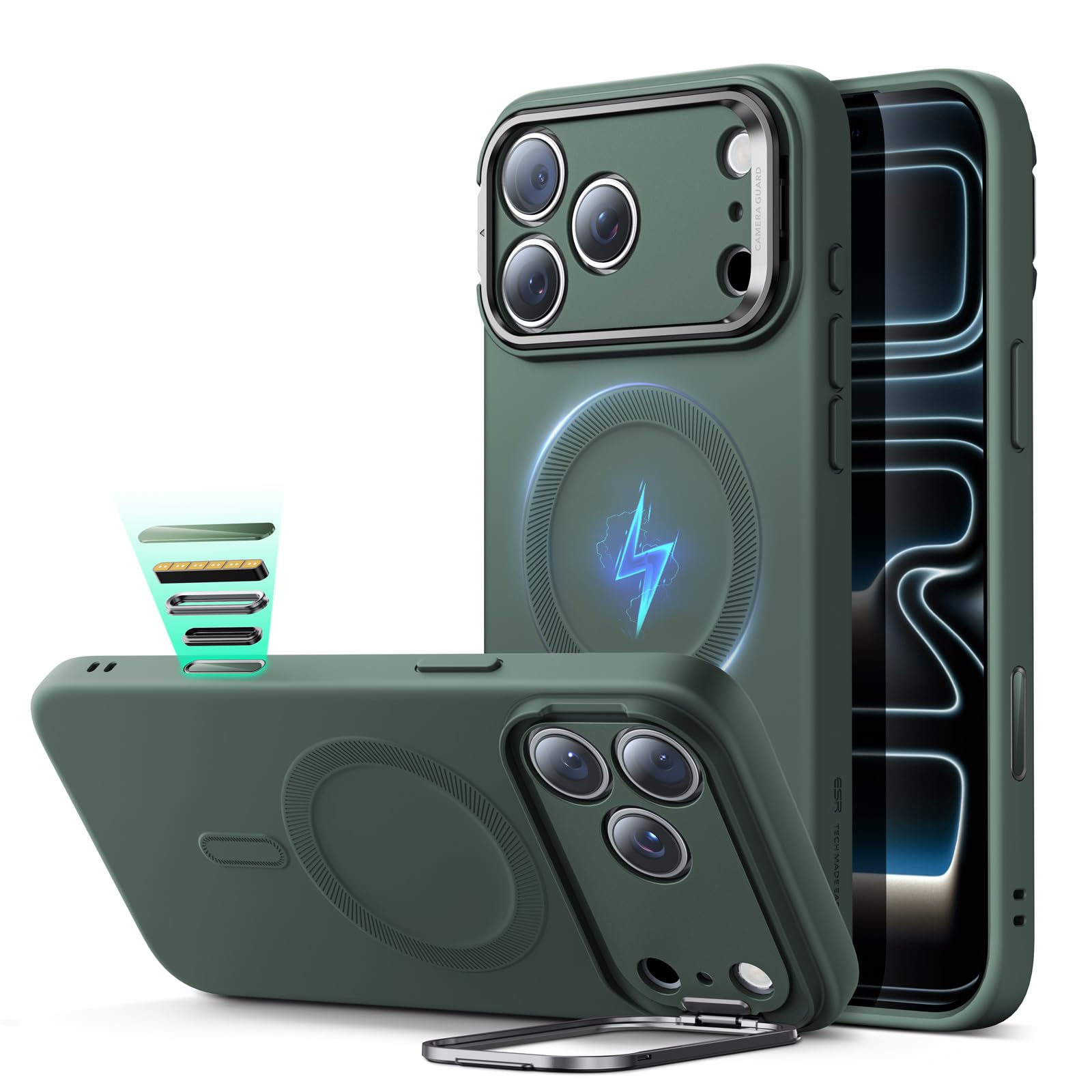 【デザイン受賞シリーズ！】ESR iPhone 17 Pro Max ケース MagSafe対応 カメラボタン付き 隠しスタンド 調整可能 3倍米軍MIL規格 ワイヤレス充電対応 エアガードコーナー 耐衝撃 傷防止 軽量 スマホ