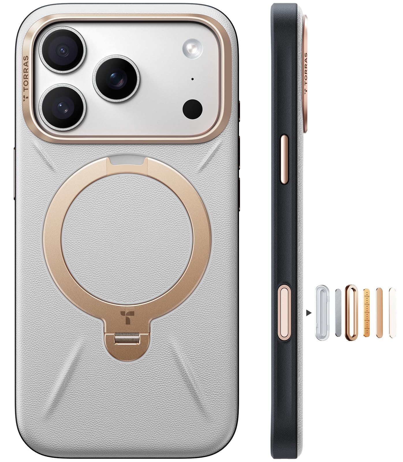 TORRAS iPhone 17 Pro 用 容れもの【新感覚的な体験レザー・スキンタッチ】Ostand Q3 なめし革音の高低 MagSafe相応う 輪っか 照明ランプ 360°定点回転させる 縦横両相応う 磁石積み上げる 革 カメラコントロールボタン 米軍標準尺度