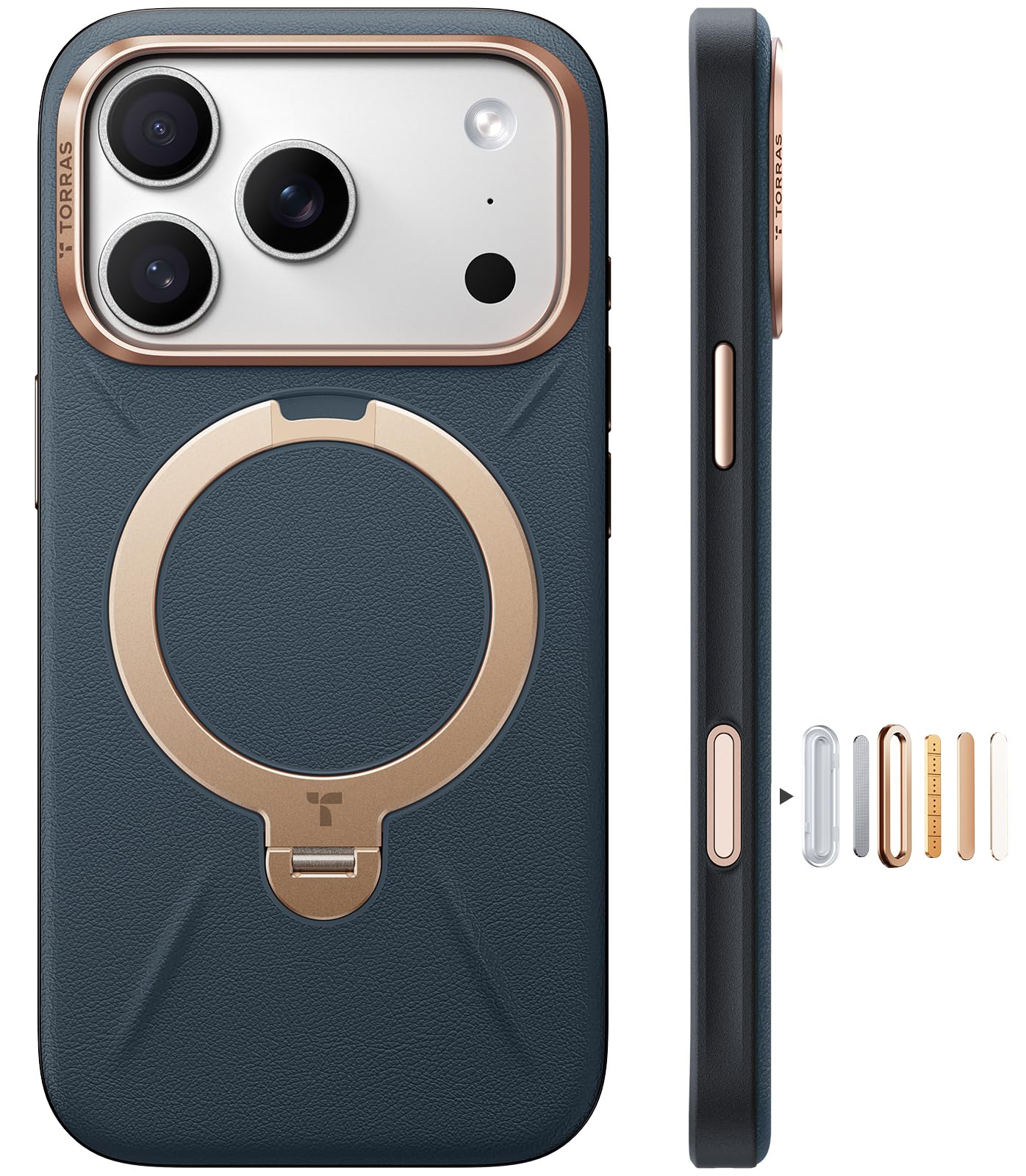 TORRAS iPhone 17 Pro 用 容れもの【新感覚的な体験レザー・スキンタッチ】Ostand Q3 なめし革音の高低 MagSafe相応う 輪っか 照明ランプ 360°定点回転させる 縦横両相応う 磁石積み上げる 革 カメラコントロールボタン 米軍標準尺度