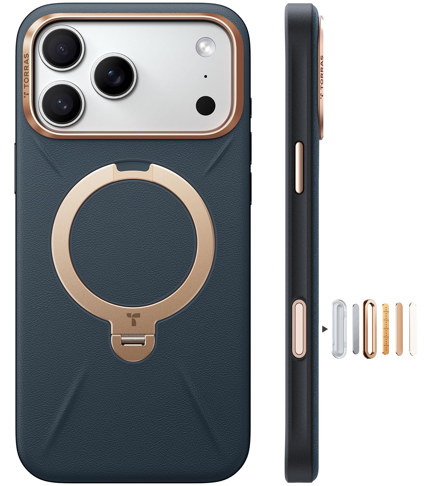 TORRAS iPhone 17 Pro Max 用 容れもの【新感覚的な体験レザー・スキンタッチ】Ostand Q3 なめし革音の高低 MagSafe相応う 輪っか 照明ランプ 360°定点回転させる 縦横両相応う 磁石積み上げる 革 カメラコントロールボタン 米軍規