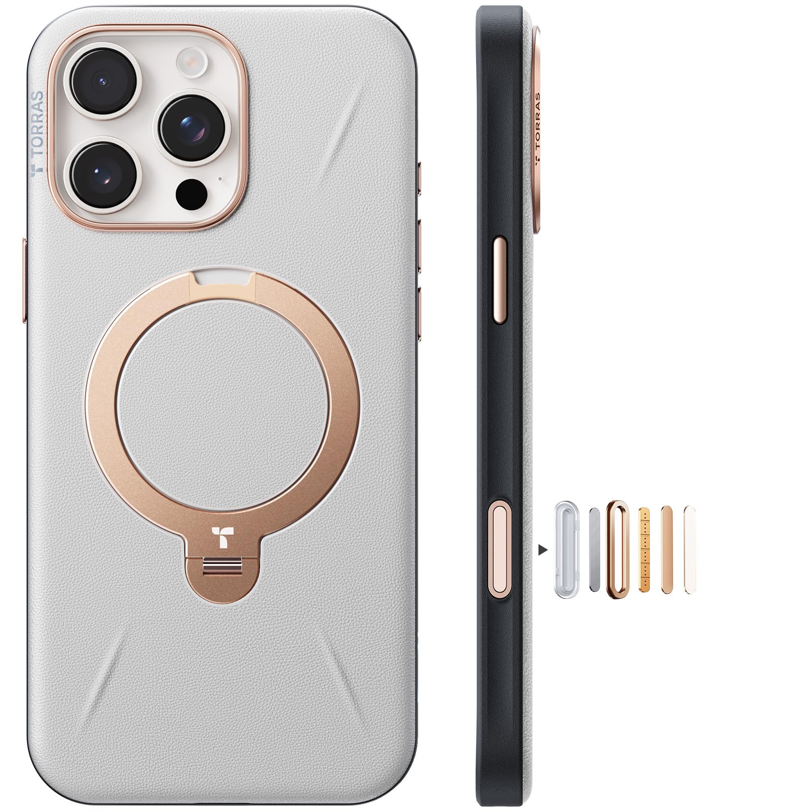 【新感覚的な体験レザー・スキンタッチ】TORRAS iPhone 16 Pro 用 容れもの 革 薇式 360°回転させる照明ランプ 縦横両相応う 輪っか 磁石積み上げる MagSafe相応う 無線電話申し受ける相応う 米軍標準尺度耐衝撃 指紋押しとどめる 黄変