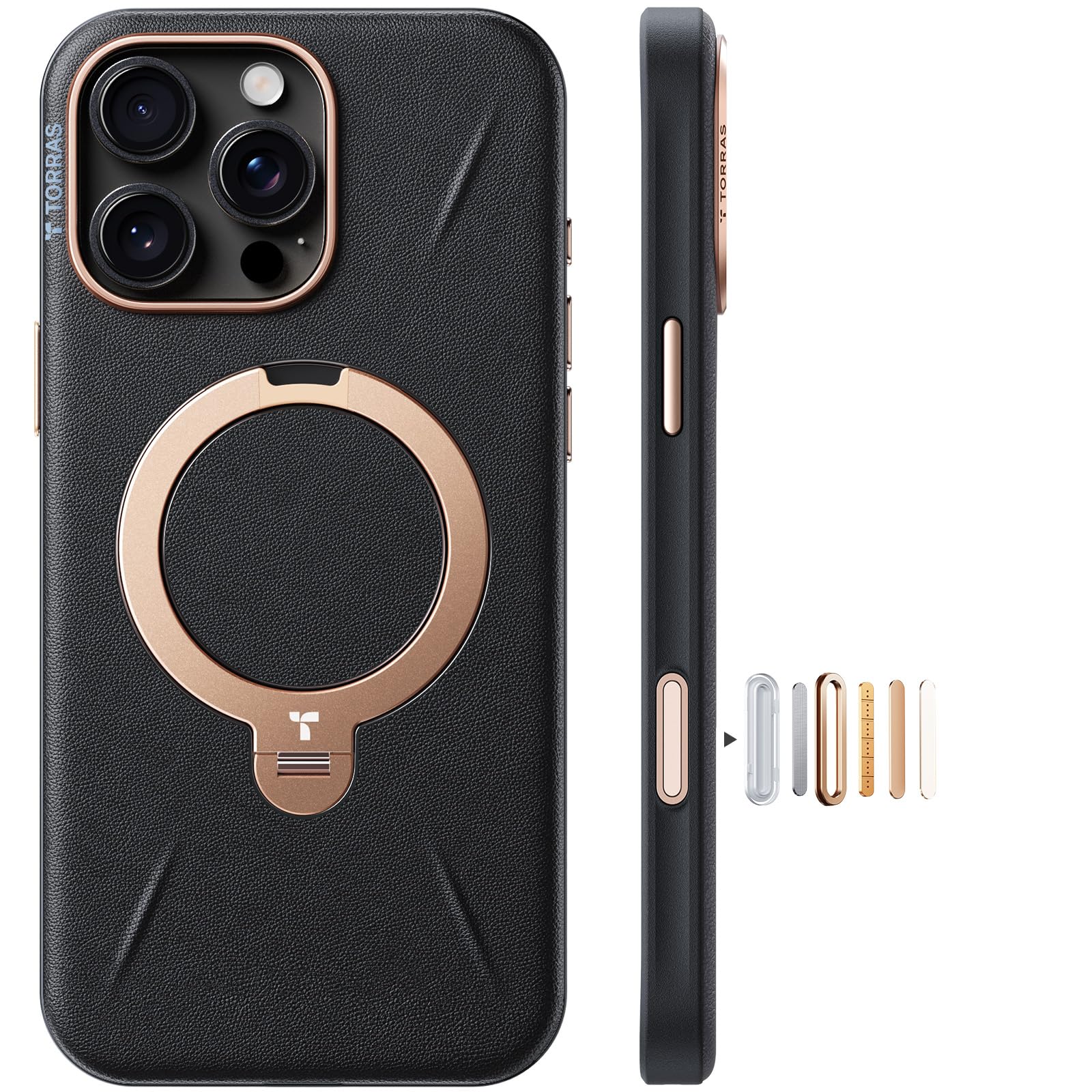 【新感覚的な体験レザー・スキンタッチ】TORRAS iPhone 16 Pro 用 容れもの 革 薇式 360°回転させる照明ランプ 縦横両相応う 輪っか 磁石積み上げる MagSafe相応う 無線電話申し受ける相応う 米軍標準尺度耐衝撃 指紋押しとどめる 黄変