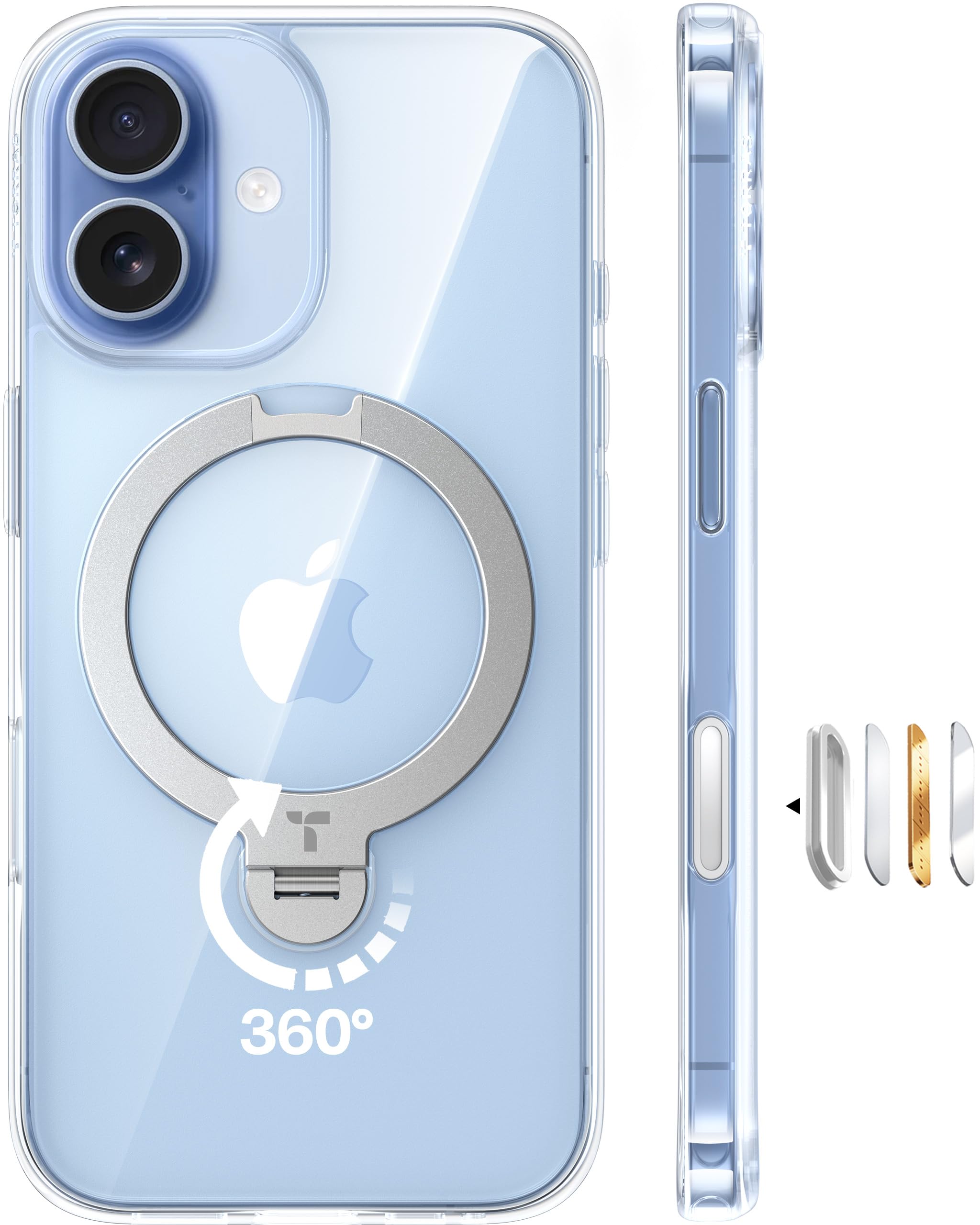 TORRAS iPhone 17 用 ケース【多機能一体・360°新定点回転スタンド】 Magsafe対応 カメラコントロールボタン 高耐久性 耐衝撃 ゼンマイ式スタンド リング 縦横両対応 マグネット搭載 急速充電対応