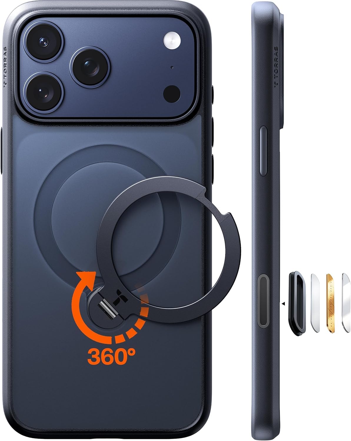 TORRAS iPhone 17 Pro 用 ケース【多機能一体・360°新定点回転スタンド】 Magsafe対応 カメラコントロールボタン 高耐久性 耐衝撃 ゼンマイ式スタンド リング 縦横両対応 マグネット搭載 急速充電|WES STORE