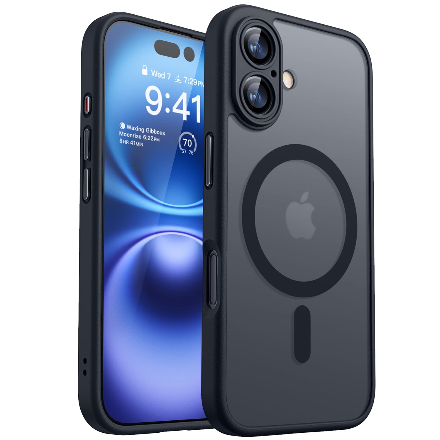 CANSHN iPhone 16 用 ケース 【Magsafe対応・カメラ全面保護】 耐衝撃 黄ばみなし マグネット搭載 半透明マット あいふぉん 16 用 ケース- ブラック
