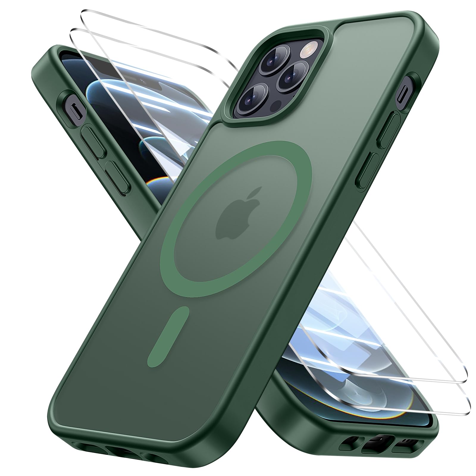 Bruzaio iPhone 12/ iPhone 12 Pro 用 ケース【強化フィルム2枚付き】Magsafe対応・米軍規格 いphone12 ケース 半透明 耐衝撃 指紋防止 滑り止め マグネット搭載 ワイヤレス充電 耐久性 全面保護 黄ばみな