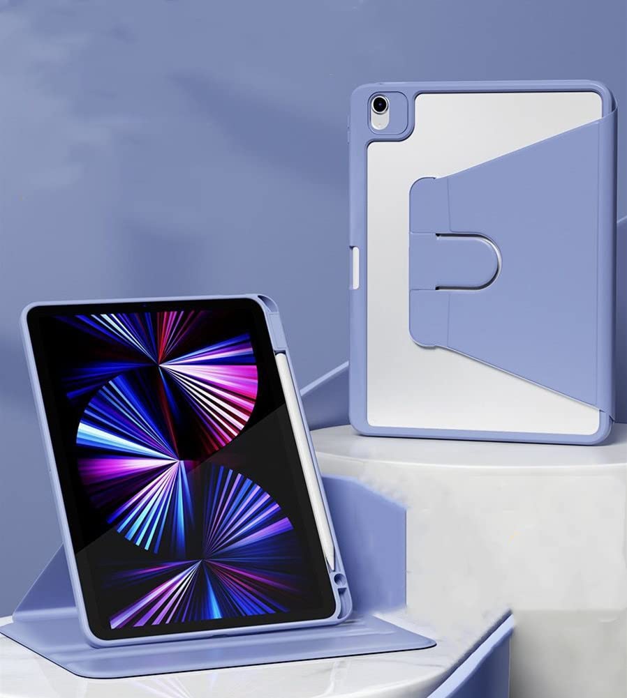 360度回転 iPad 9 ケース 2021 iPad 8 カバー 2020 iPad 10.2 ケース ipad 第9世代/第8世代/第7世代 2021年発売 10.2インチ 手帳型 クリア オートスリープ機能 耐衝撃 おしゃれ 透明 軽量カバー, 紫
