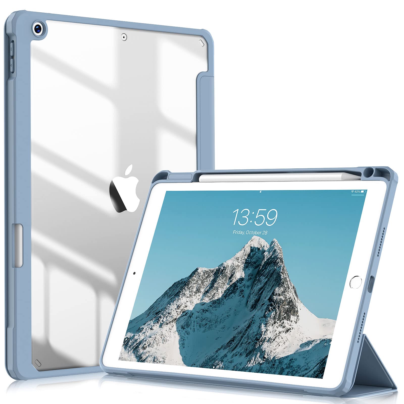 KenKe iPad 9世代 ケース 10.2 インチ 第9/8 /7世代 2021 2020 2019 iPad ケース 透明バックカバー ペン収納 三つ折スタンド オートスリープ機能 全面保護型 軽量 薄型 傷つけ防止 PU合成レザー TPU (モデ