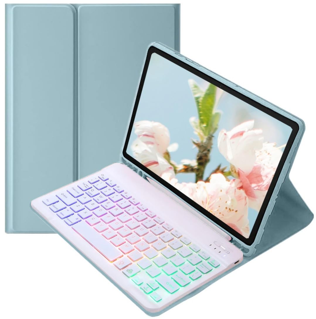 Disonbeir 派手うしろ側ともし火付き添い人 相応う 2025 iPad11 A16 / 2022 iPad 10時人 10.9in 鍵盤入れもの 着飾る 好いたらしい バックライトキーボード 入れもの 磁石引きはなす式 教え子 商行為,霧青み+白