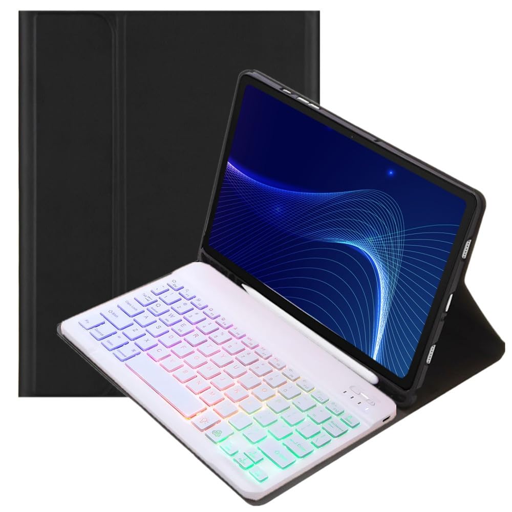 Disonbeir カラフルバックライト付き 対応 iPad Air 13インチ (M3,M2) 2025 2024/ iPad Pro 12.9 第6/5/4/3世代 キーボードケース お洒落 可愛い バックライトキーボード ケース 分離式 学生 ビジネス,黒+白