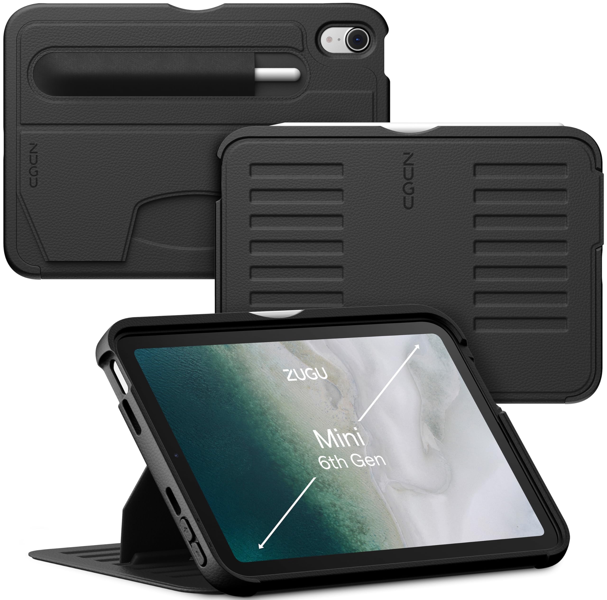 ZUGU iPad Mini 7 / 6 ケース 2024 (A17 Pro / 第7世代) & 2021 (第6世代) 極薄 落下衝撃保護 7段階スタンド機能 Apple ペンホルダー ワイヤレス充電 オートスリープ スマートカバー (Mini7 / Mini6 カバー ブラ｜WES STORE