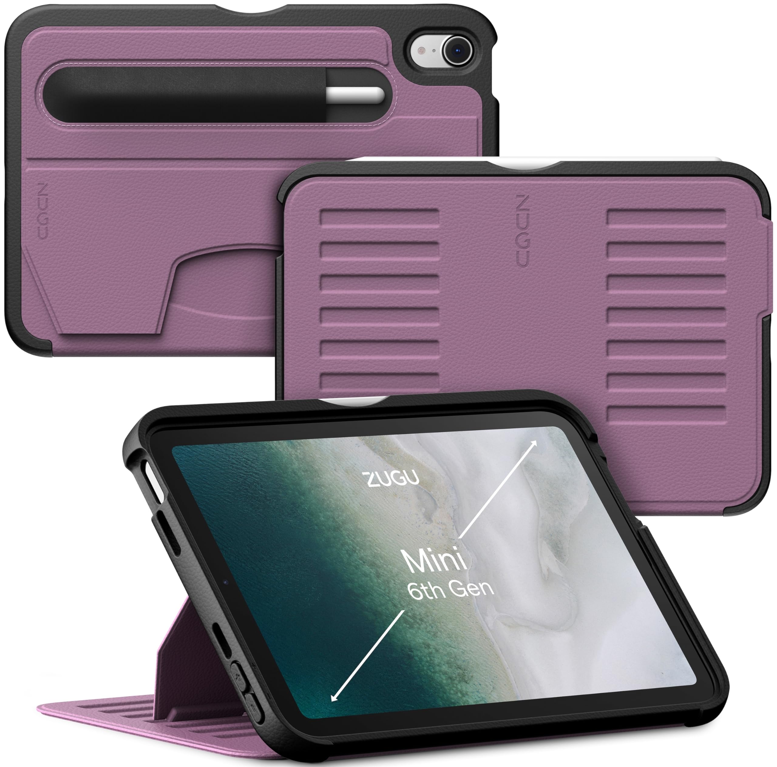 ZUGU iPad Mini 7 / 6 ケース 2024 (A17 Pro / 第7世代) & 2021 (第6世代) 極薄 落下衝撃保護 7段階スタンド機能 Apple ペンホルダー ワイヤレス充電 オートスリープ スマートカバー (Mini7 / Mini6 カバー ベリ