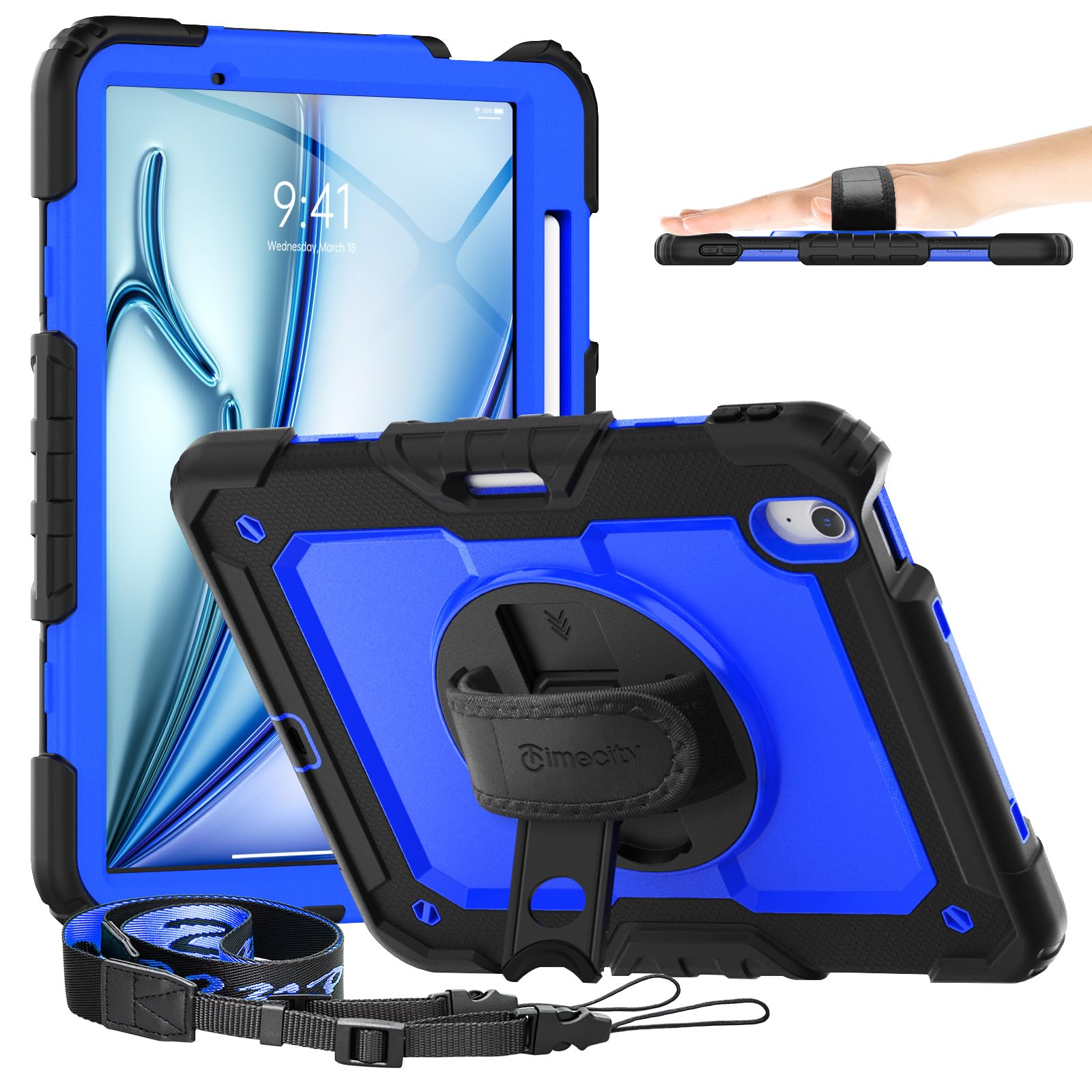 Timecity iPad Air 11 in 専用 入れもの 2025新模範例 耐衝撃 iPad Air M3/ M2 入れもの 画面保護すること写真フィルム 360°回転させる照明ランプ 御手々\u0026ストラップ 書きもの納める付き添い人 手ごわい 三層保護すること 工事 一こま アウト スマートフォン・タブレット-スマートフォン・携帯電話アクセサリー