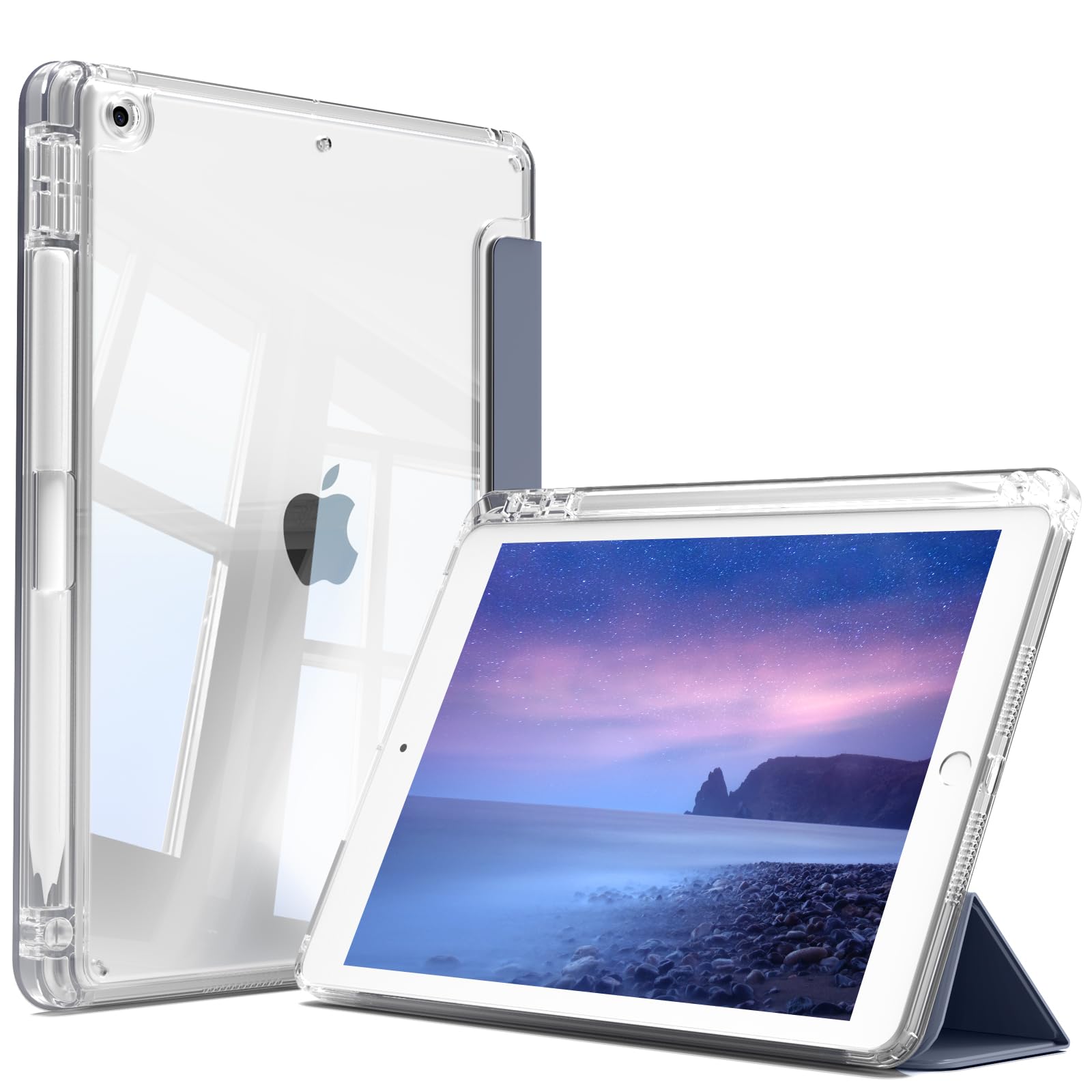 GKABXY iPad 10.2 ケース iPad 第9 / 8 / 7世代 ケース 2021 2020 2019 透明バックカバー Pencil収納可能 三つ折スタンド スリープ機能 軽量 薄型 (ラベンダー)