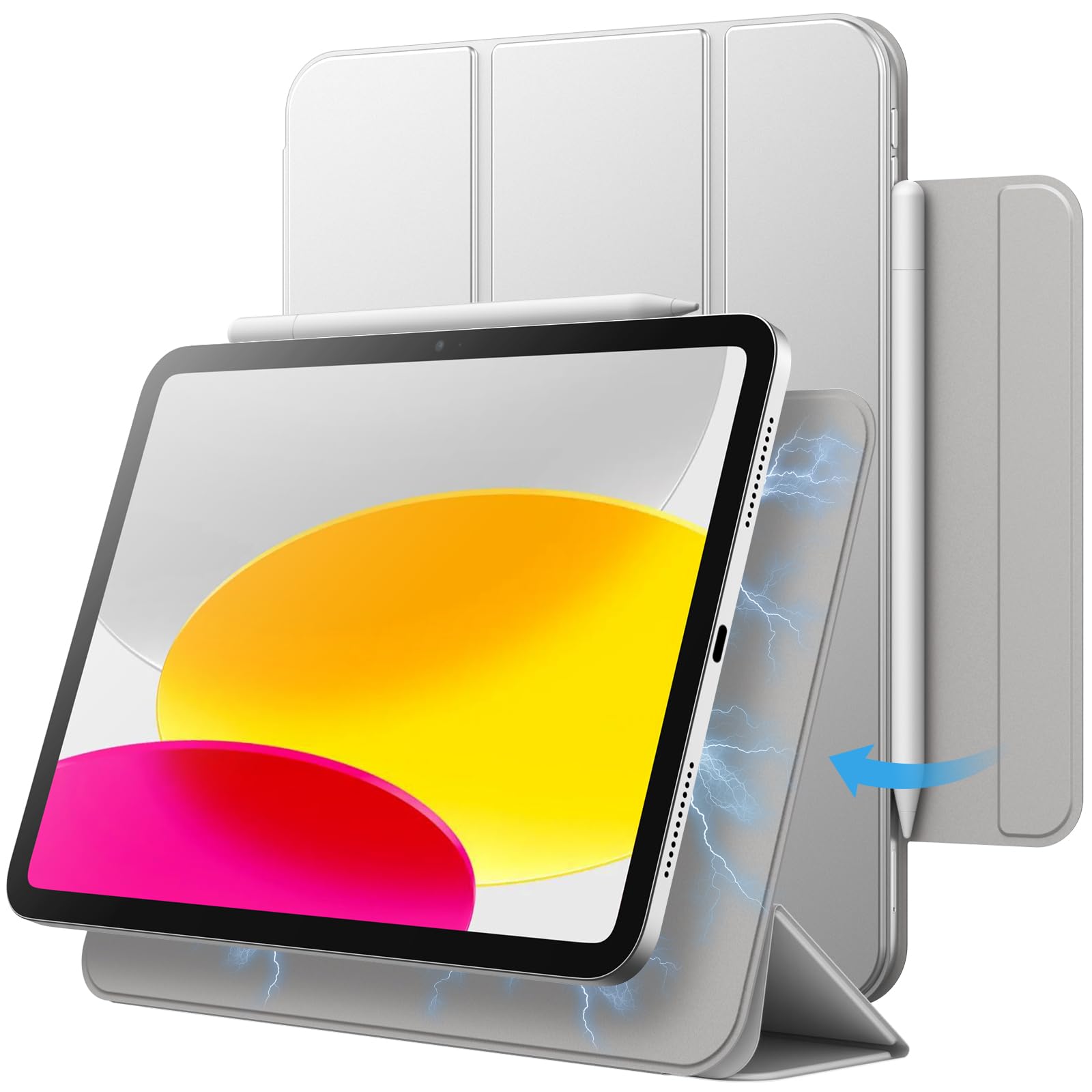 JETech iPad（A16）ケース 第11/10世代（2025/2022モデル）用マグネットケース 磁気吸着 スリムスマート薄型保護カバー 自動ウェイクアップ/スリープ (シルバー)
