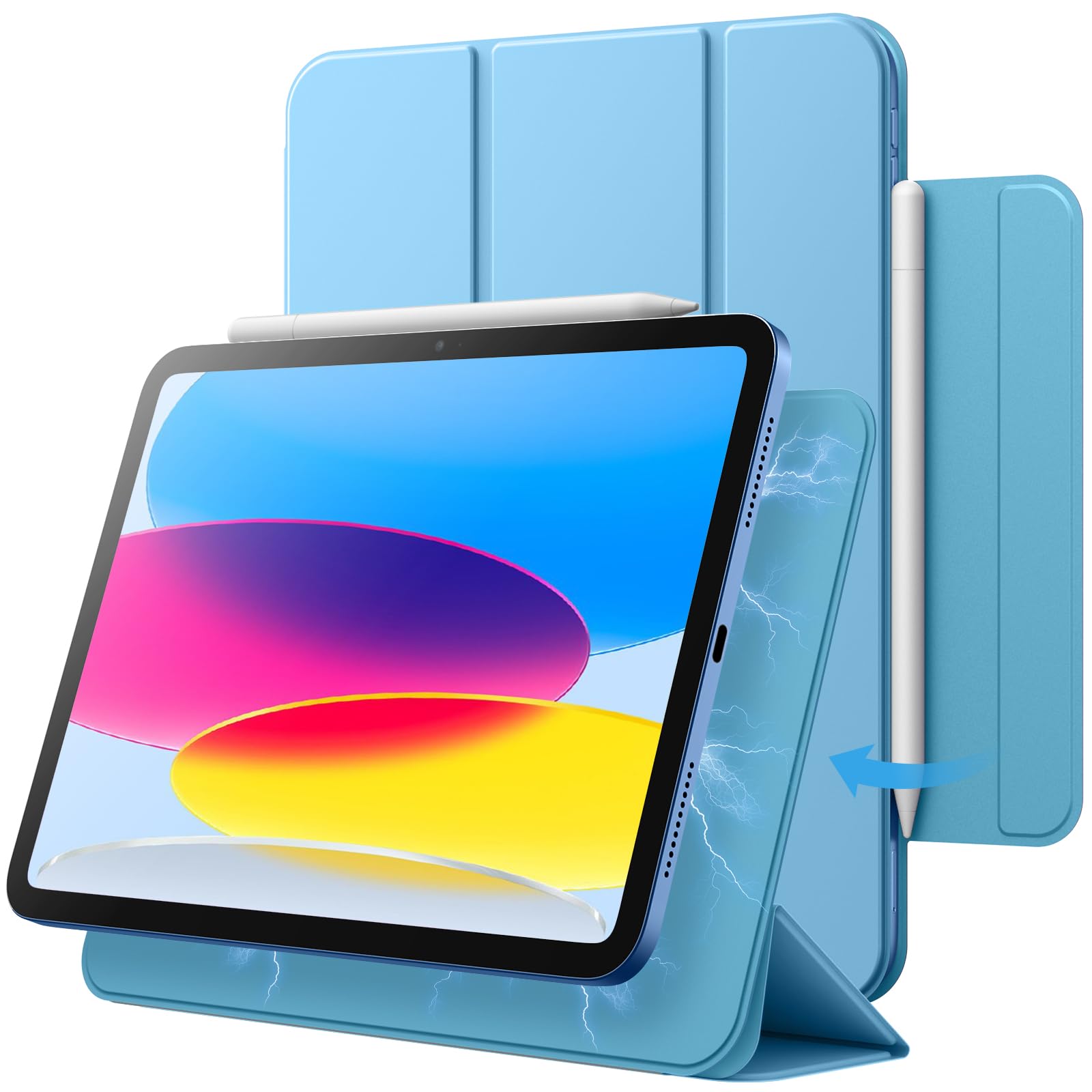 JETech iPad（A16）ケース 第11/10世代（2025/2022モデル）用マグネットケース 磁気吸着 スリムスマート薄型保護カバー 自動ウェイクアップ/スリープ (空色)