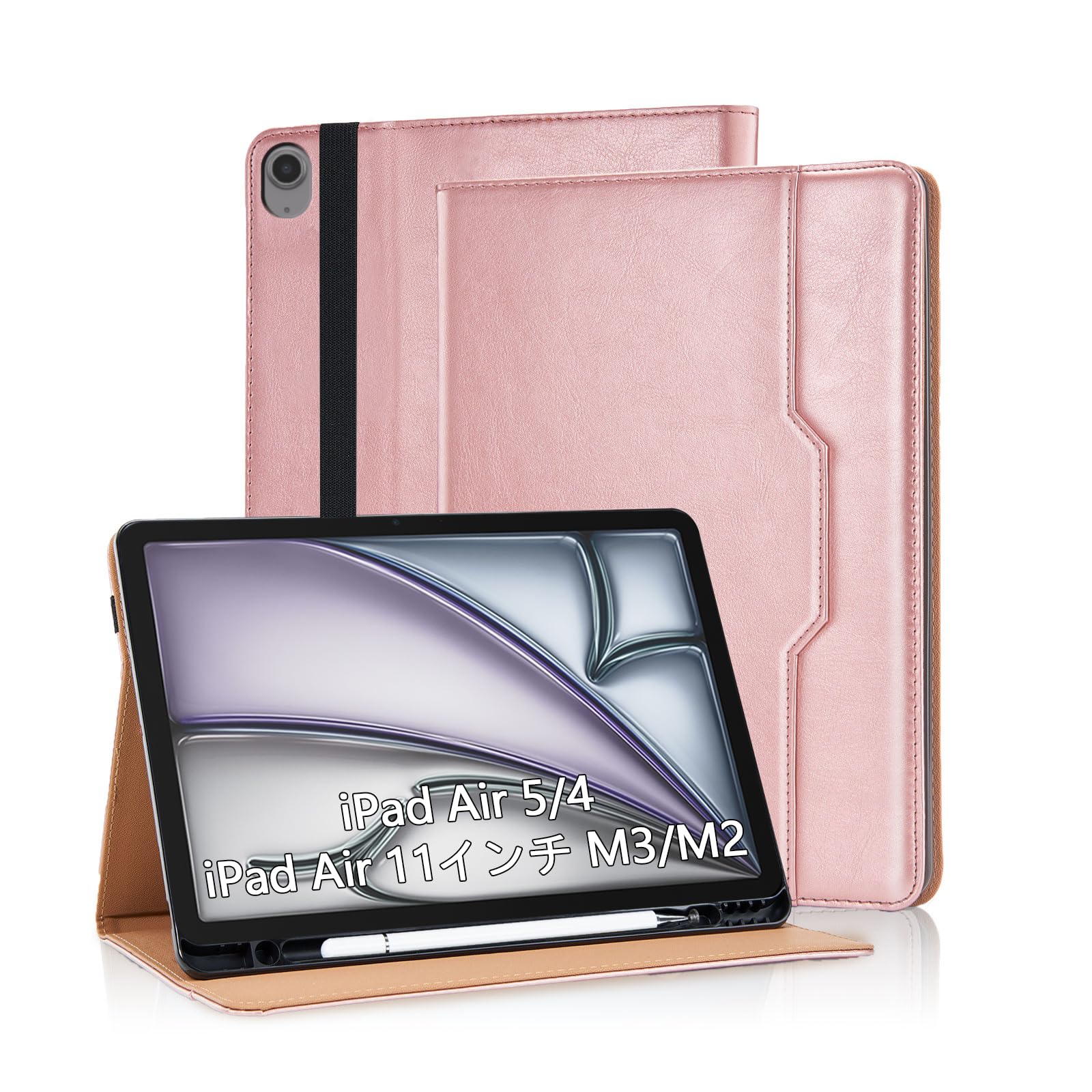 iPad Air 11インチ M3/M2 (2025/2024) ケース iPad Air 5/4 (2022/2020) ケース オートスリープ/ウェイク機能 グリップテープ Apple Pencil収納 Jajaful アイパッドエアー11インチカバー ブラケット調整機能 収納