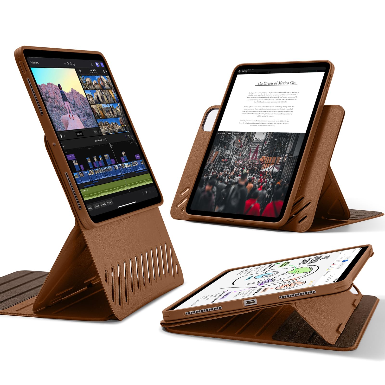 ESR iPad Pro 11インチ ケース（M5/M4、2025/2024）専用 取外し可能なマグネットカバー付き回転式ケース 縦向き/横向きスタンド 6段階の角度調節可能 Pencil Pro/USB-C対応 Shiftシリーズ ブラウン
